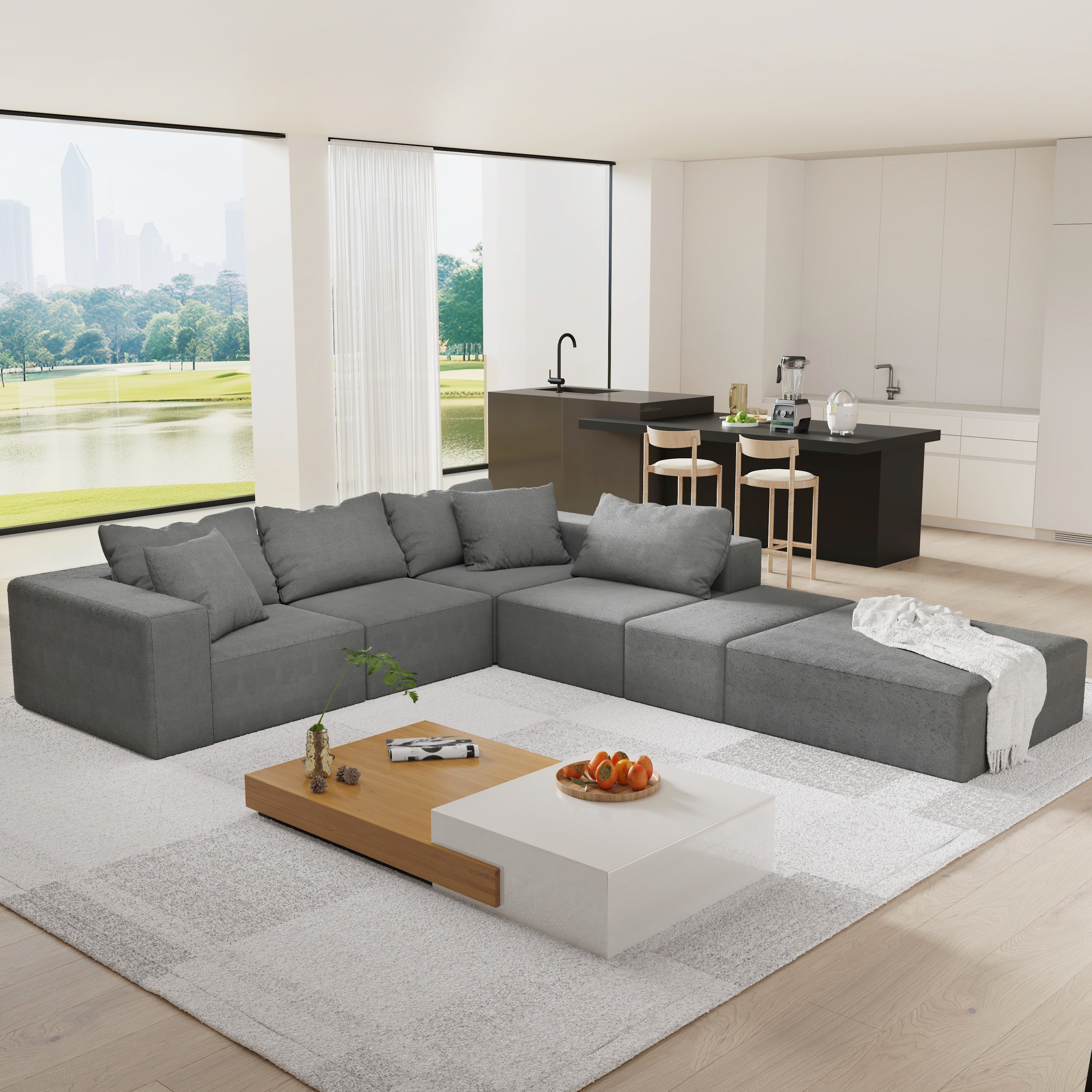 Modern L-Shaped Sectional Sofa with 6 Pillows