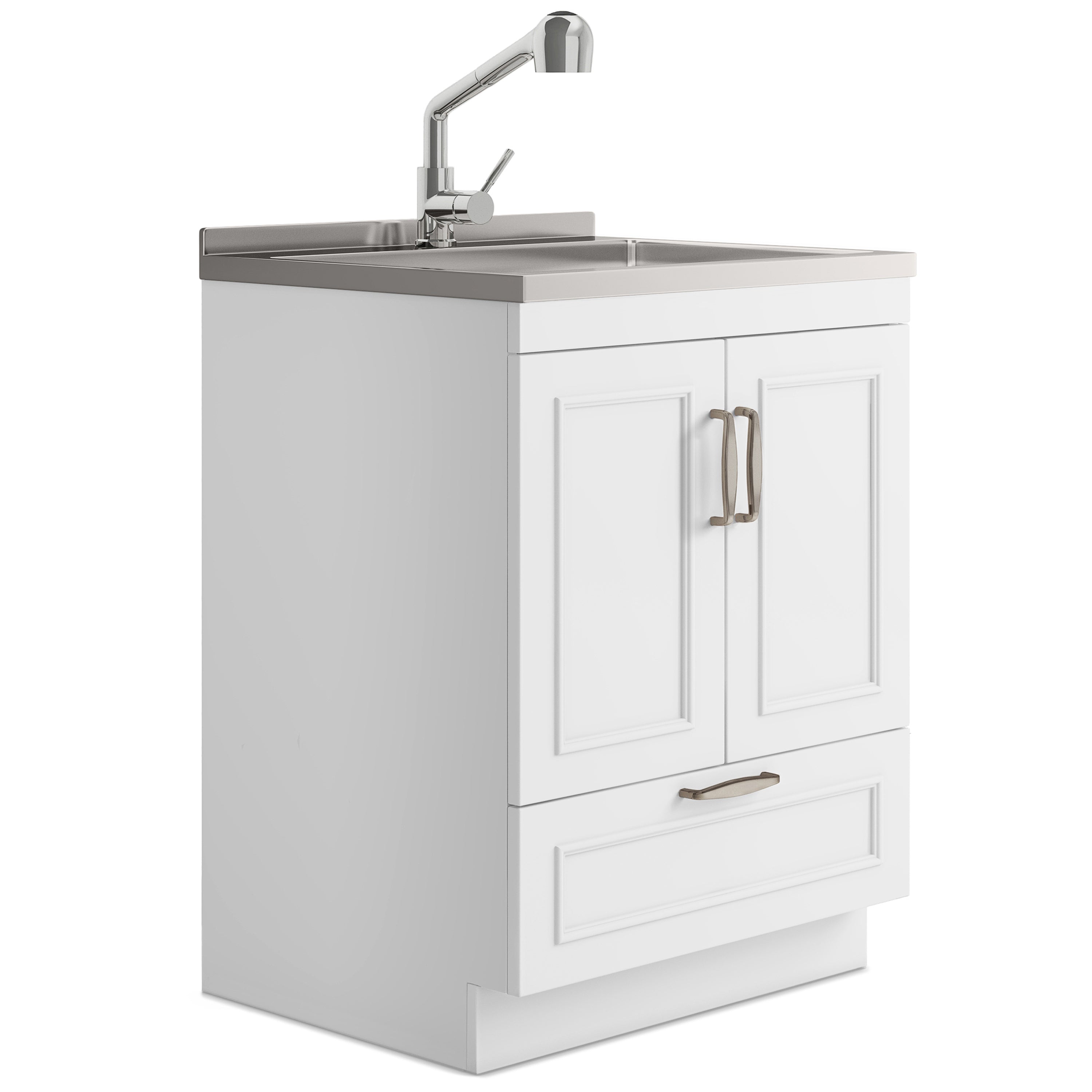 White 28" Laundry Cabinet with Sink & Faucet
