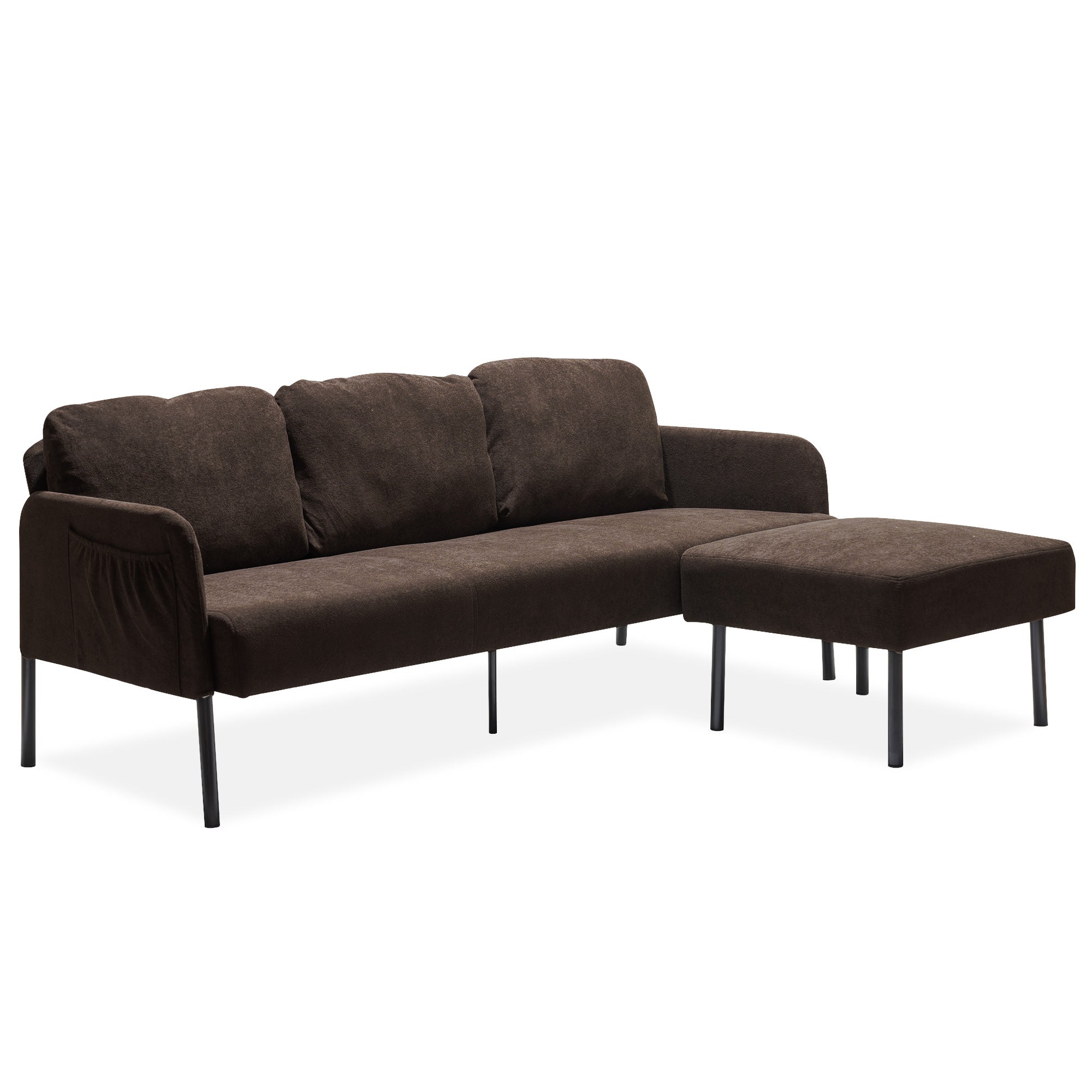 3-Seater L-Shaped Brown Sofa w/ Ottoman | Small Spaces