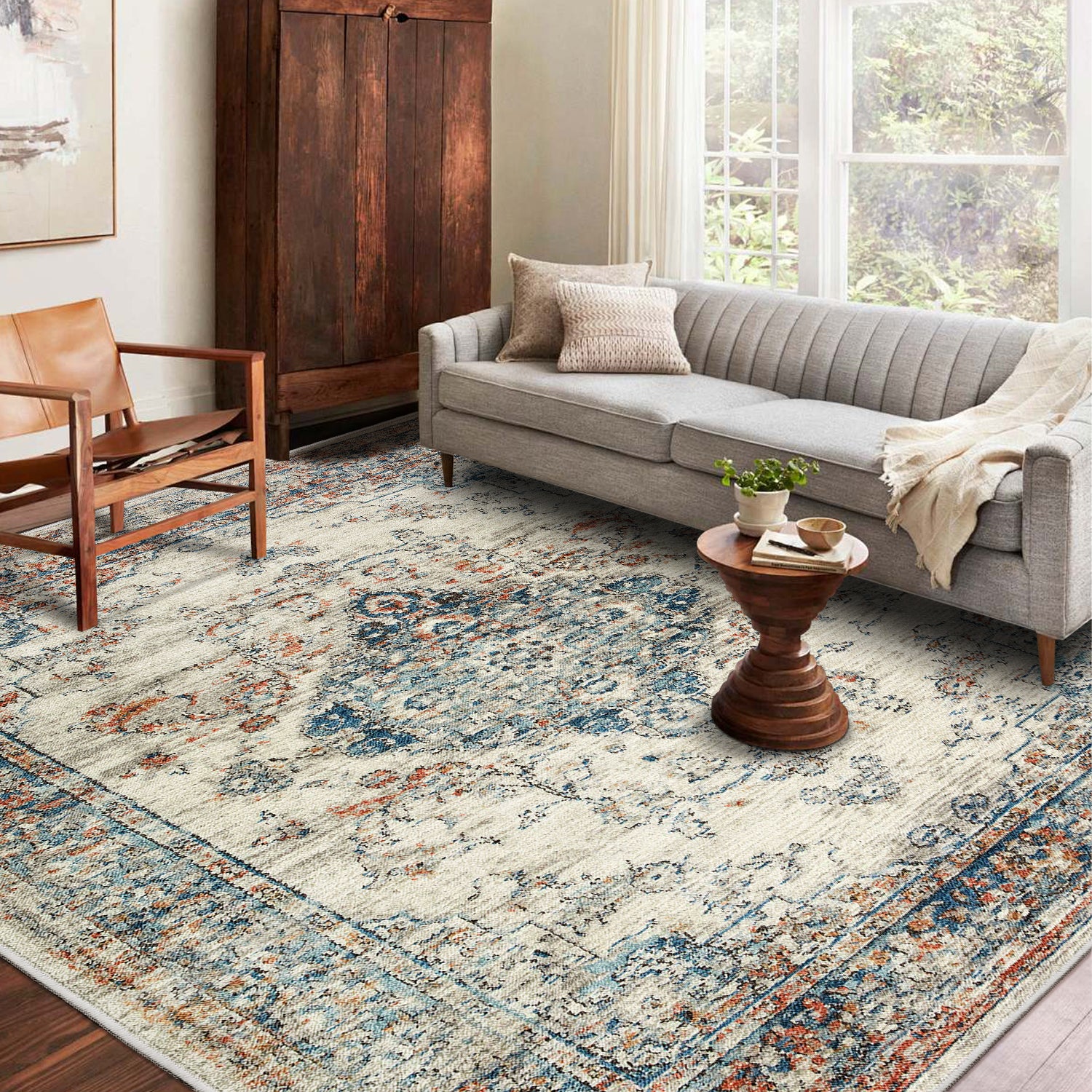 Bohemian 8x10 Vintage Area Rug: Washable, Non-Slip