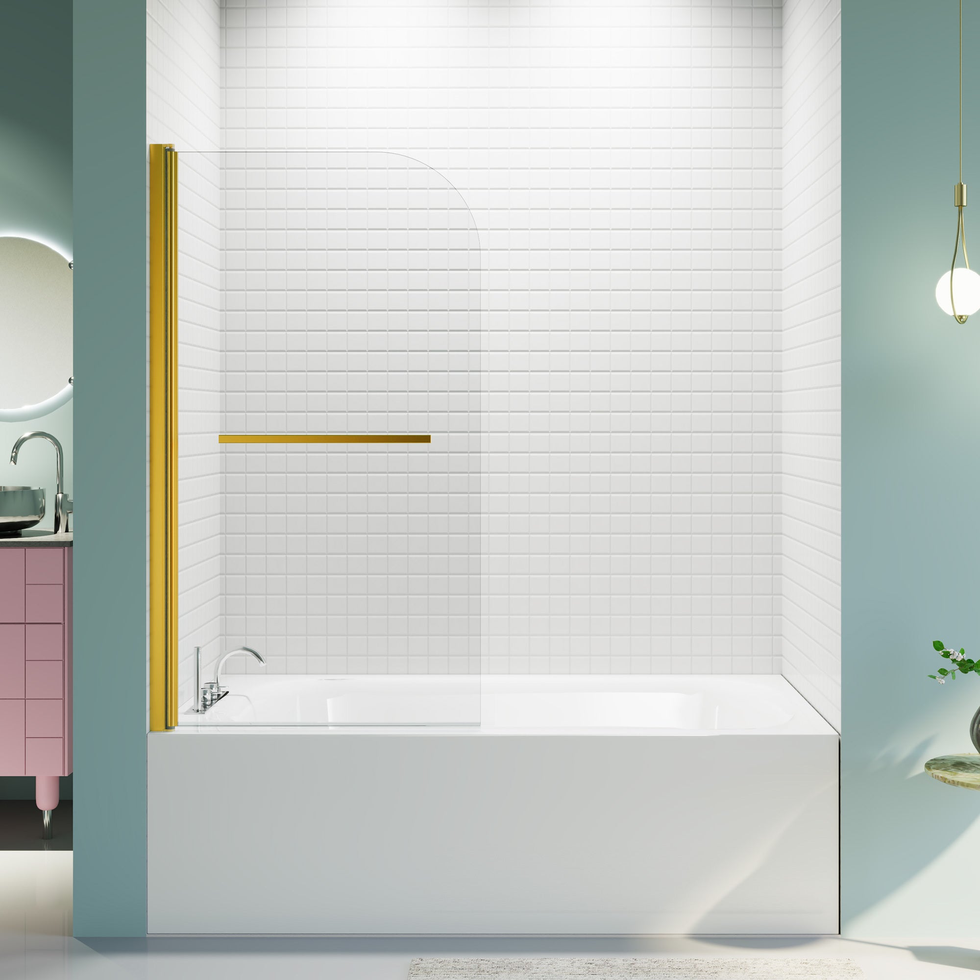 Frameless Shower Door 31x55 Brushed Gold