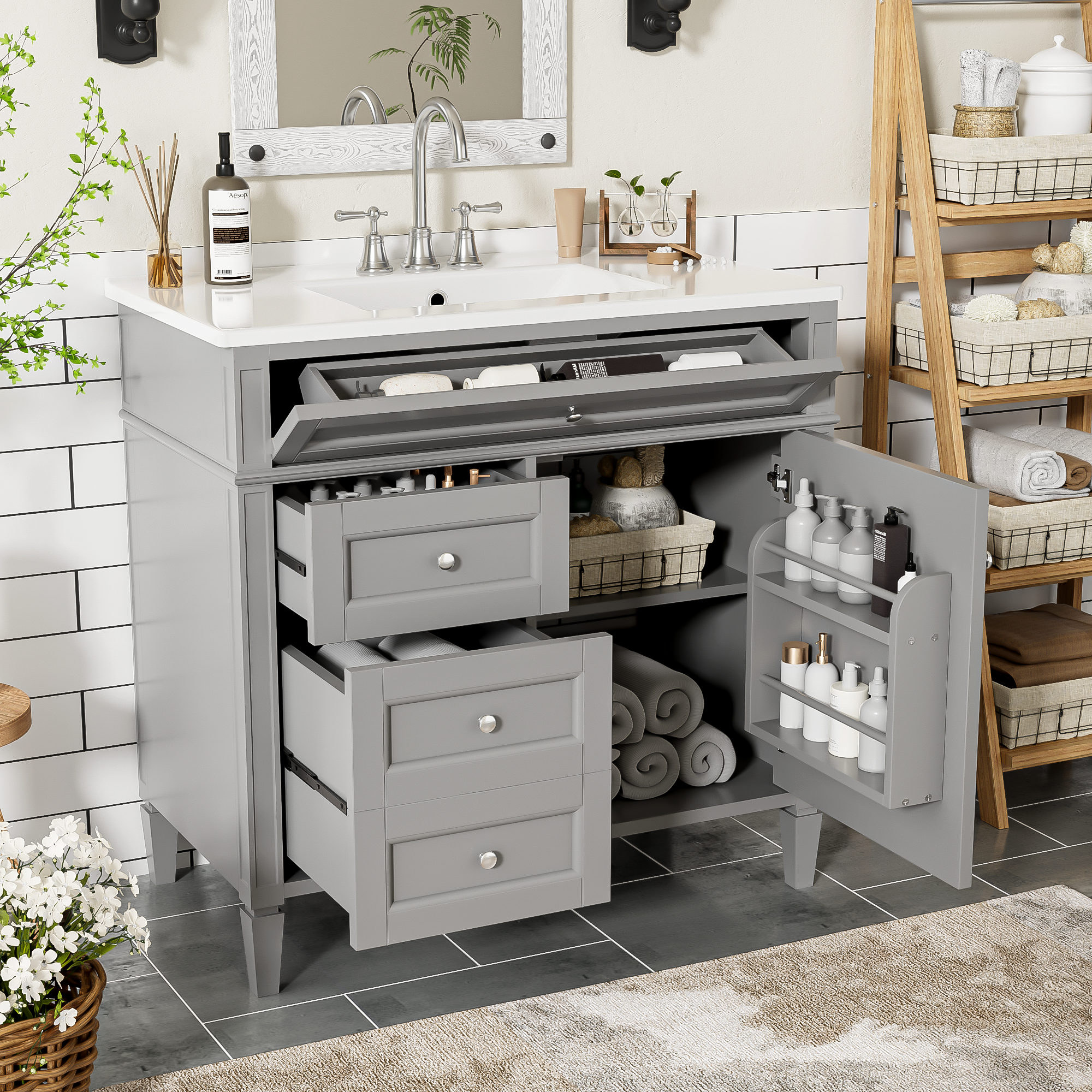36" Modern Bathroom Vanity with Sink & Drawers