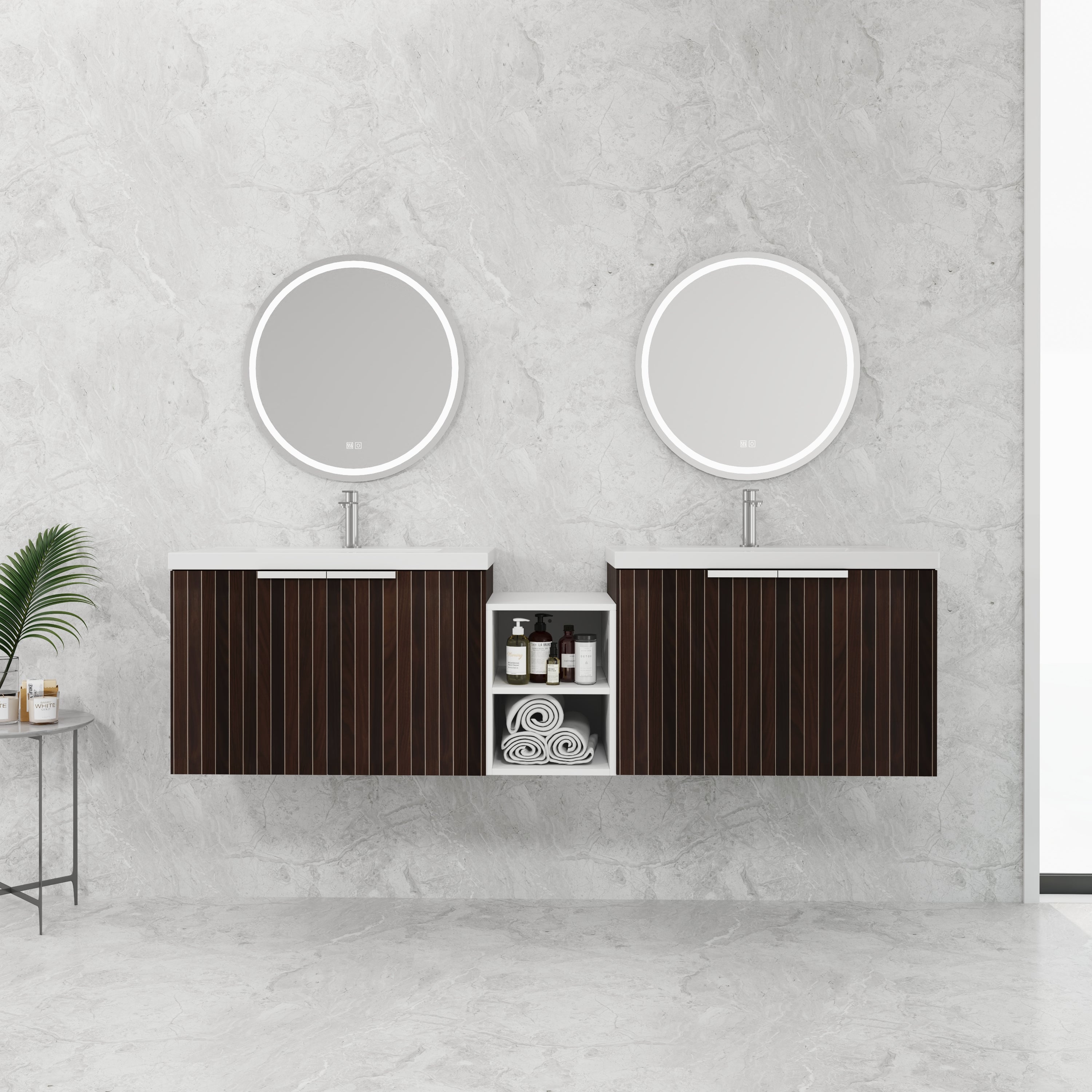 72" Soft Close Bathroom Vanity w/ Sink & Shelves