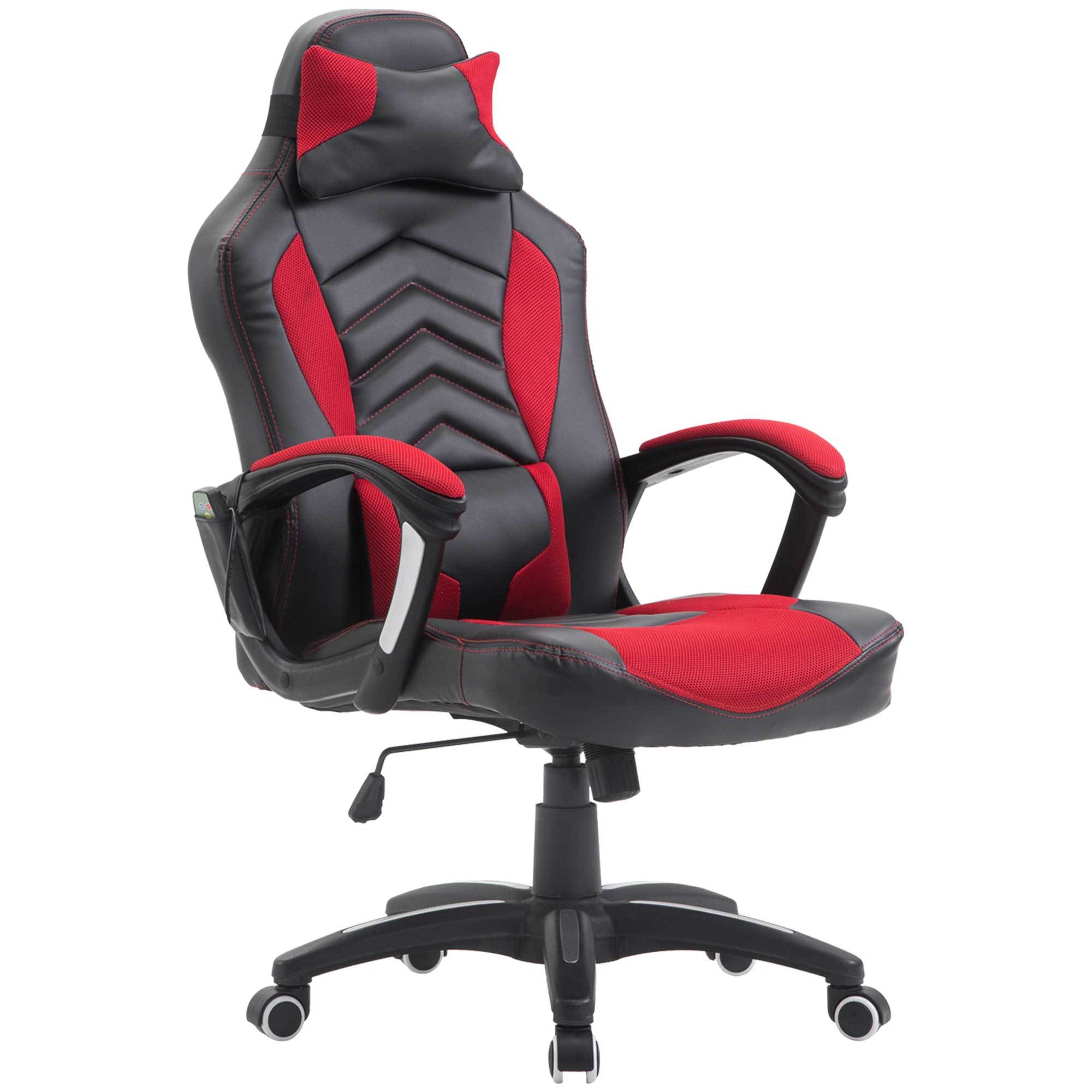 Vibrating Massage Gaming Chair, Heated, Red/Black