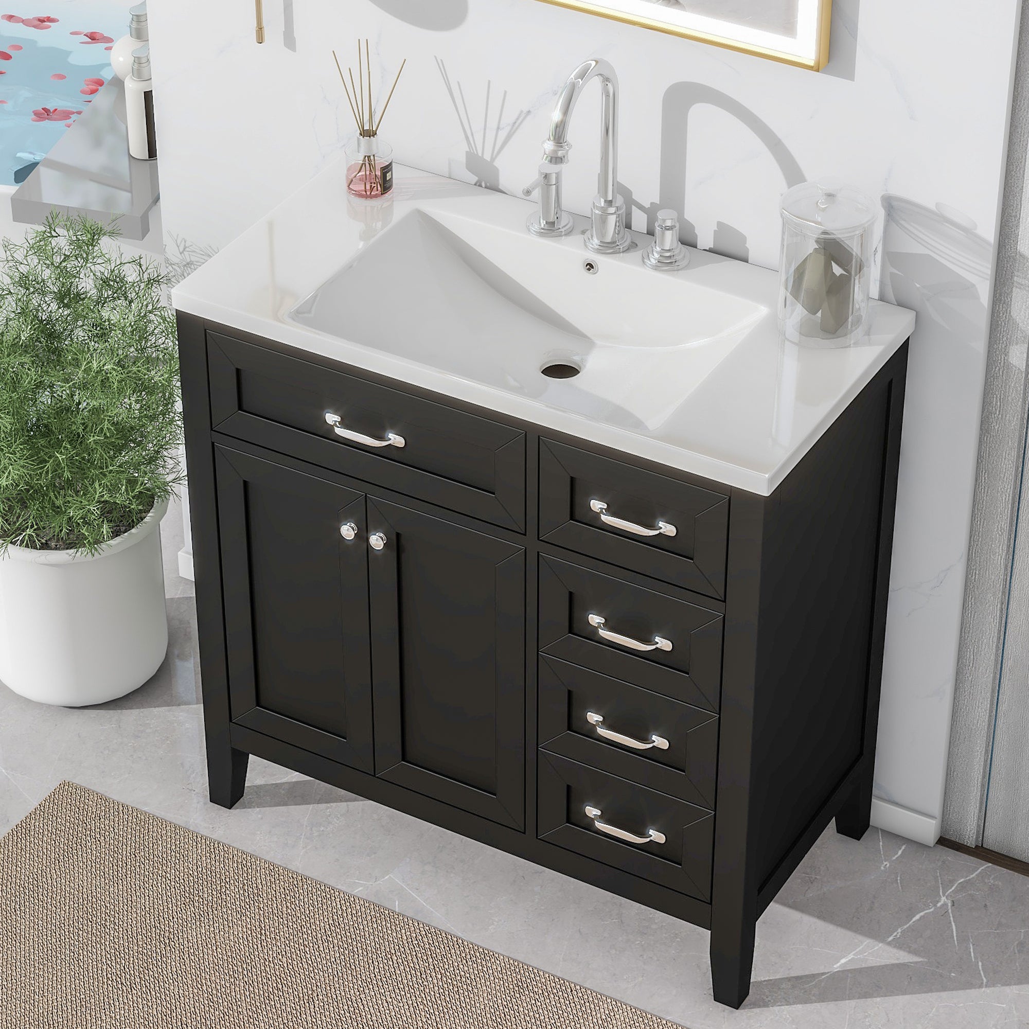 Black 36" Bathroom Vanity with Sink & Drawers