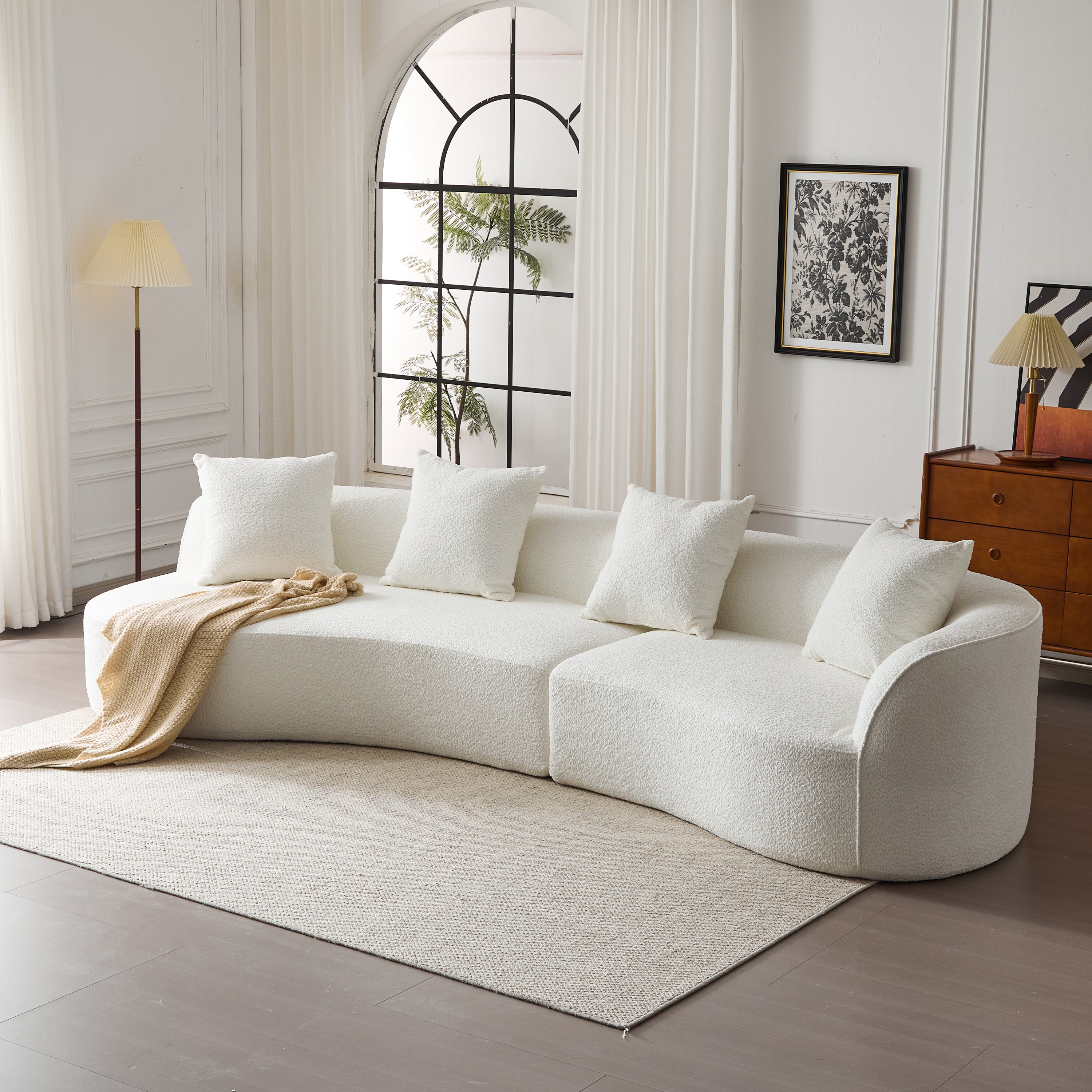 Beige Curved Sectional Sofa - 126" D28 Foam