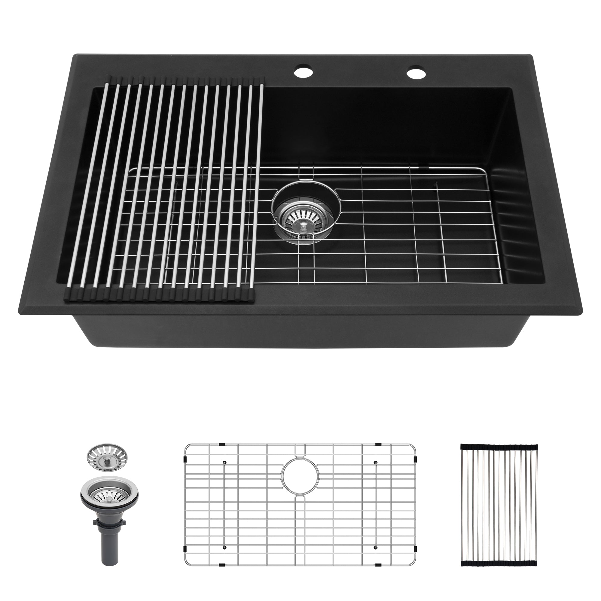 Black Granite Quartz Kitchen Sink 33x22" Drop-in