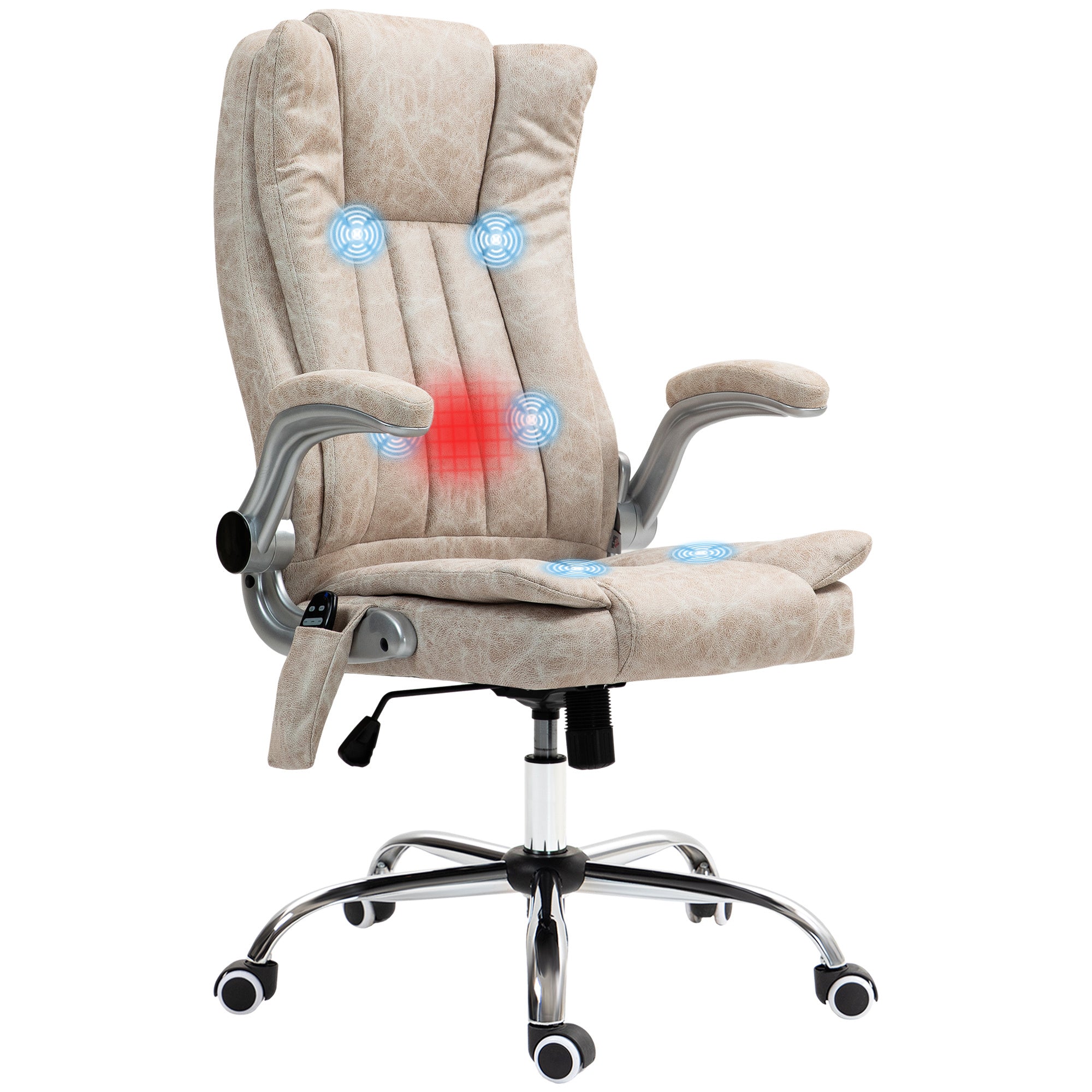 Massage Office Chair, Heated Leathaire Computer Chair, Cream White