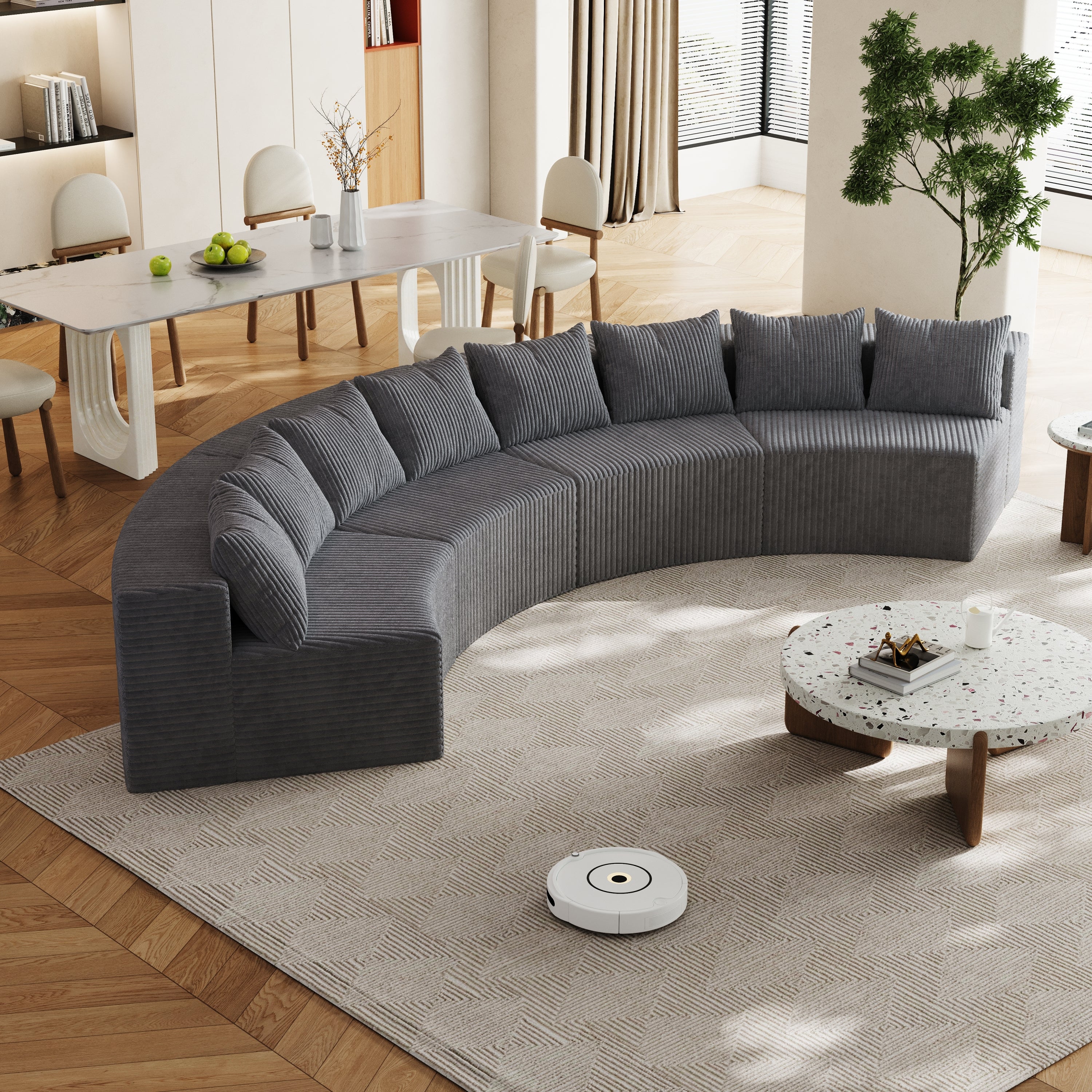 Curved Corduroy Sectional Sofa (4 Modules)