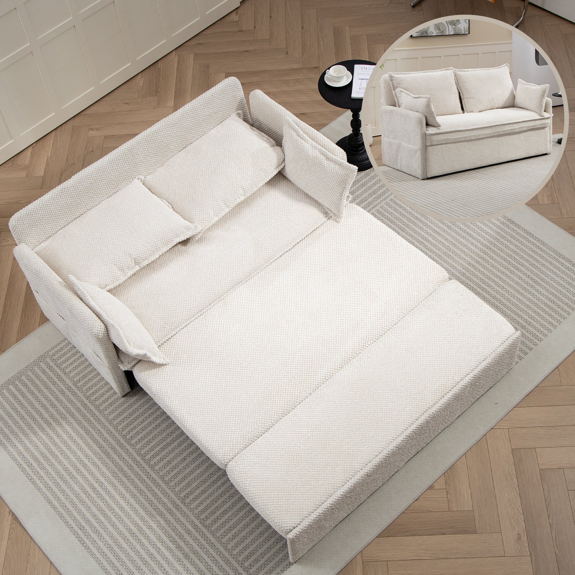 Corduroy Sofa Bed w/Storage & USB Charging
