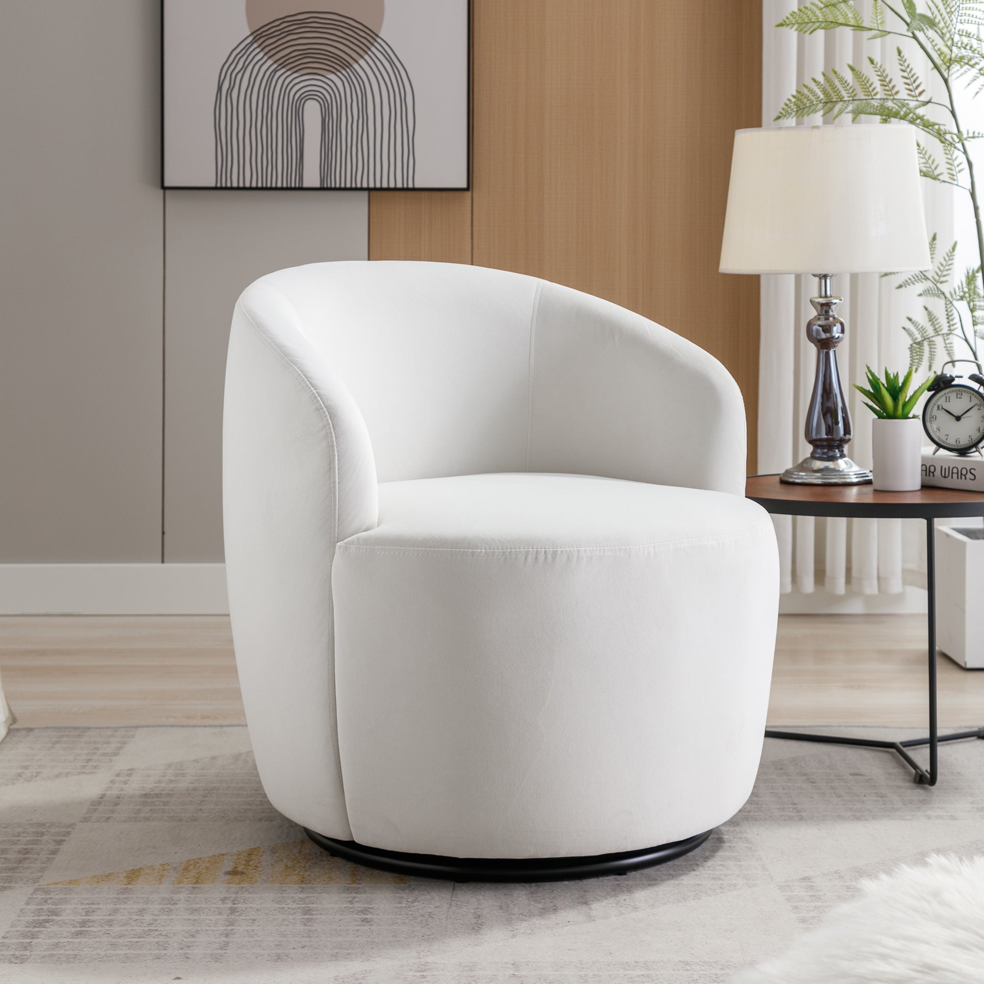 Velvet Swivel Accent Chair: White Barrel Chair