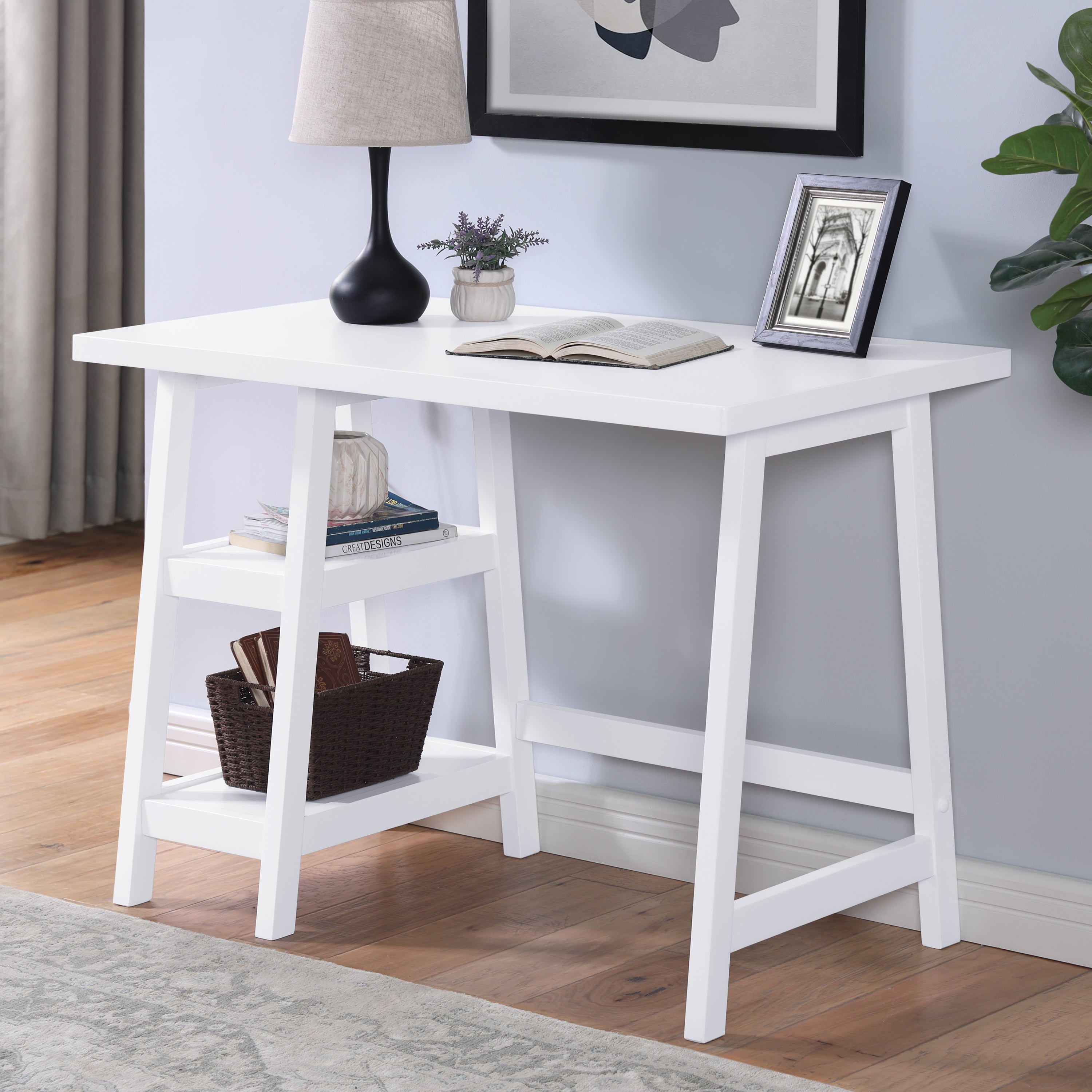 Redina White Wood Writing Desk with Storage | Modern Desk