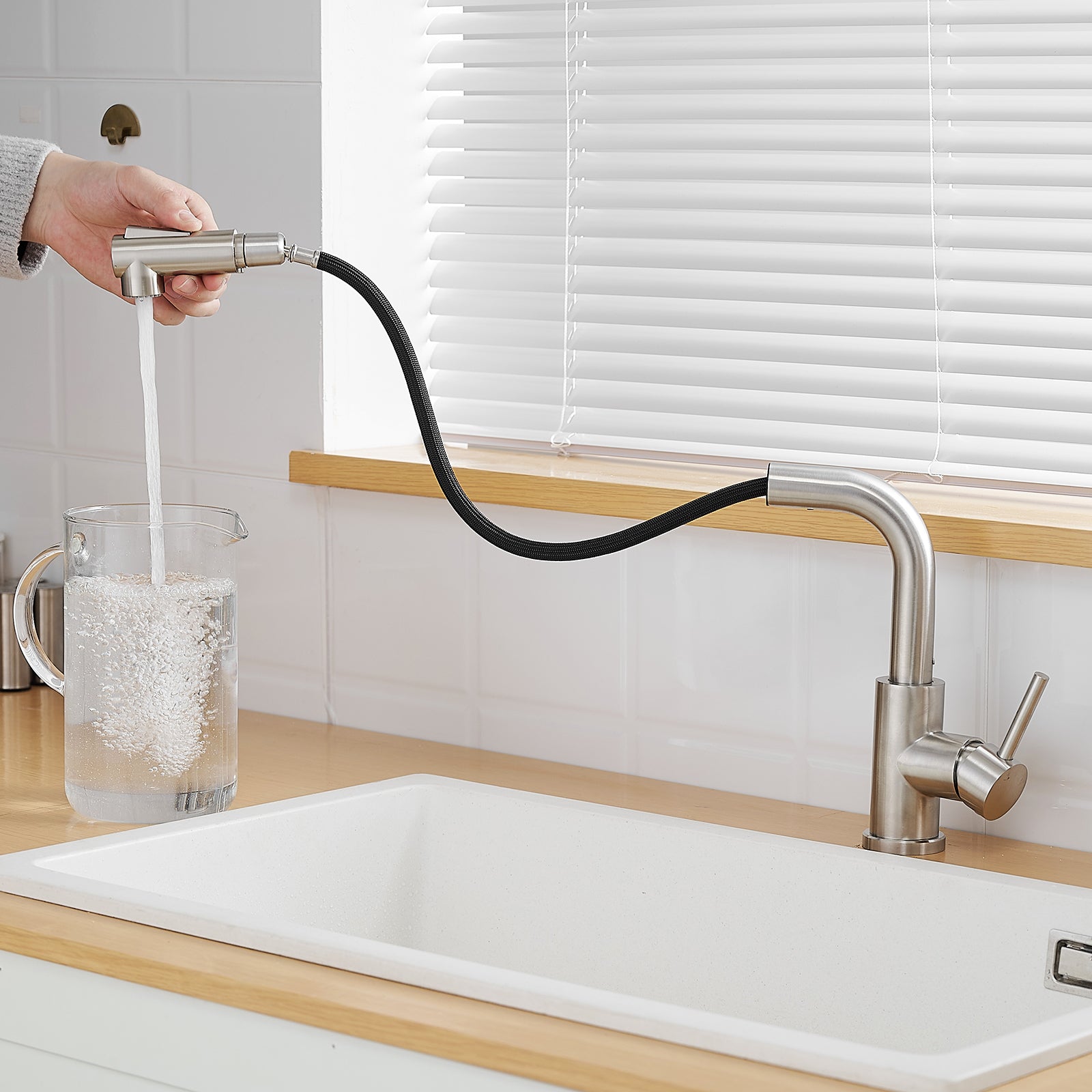 Brushed Nickel Kitchen Faucet with Sprayer