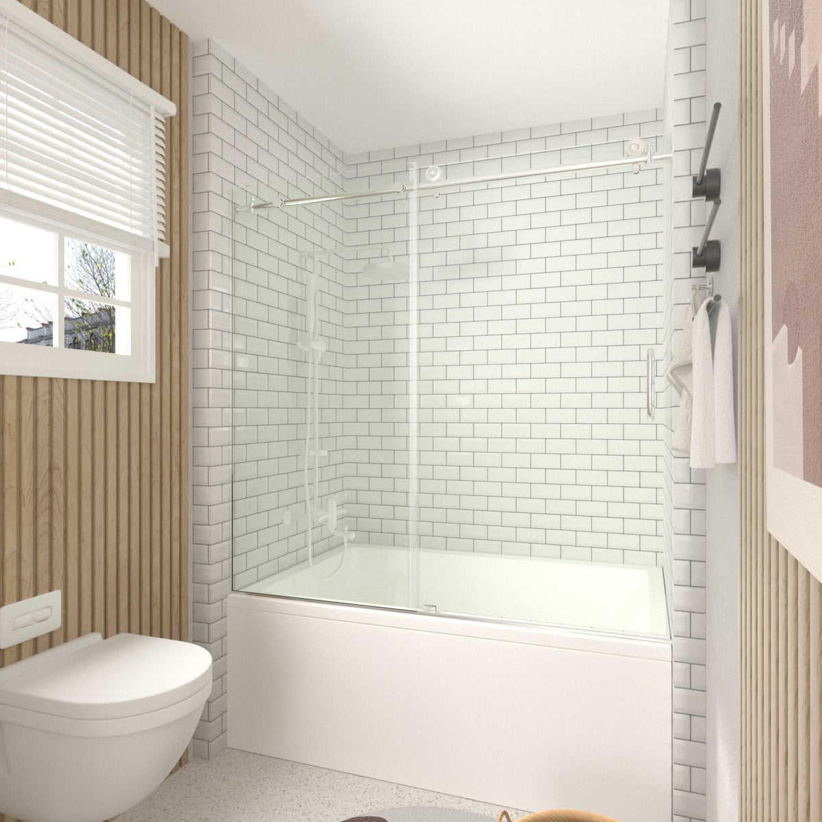 Frameless Sliding Tub Door: 58-60"W x 60"H