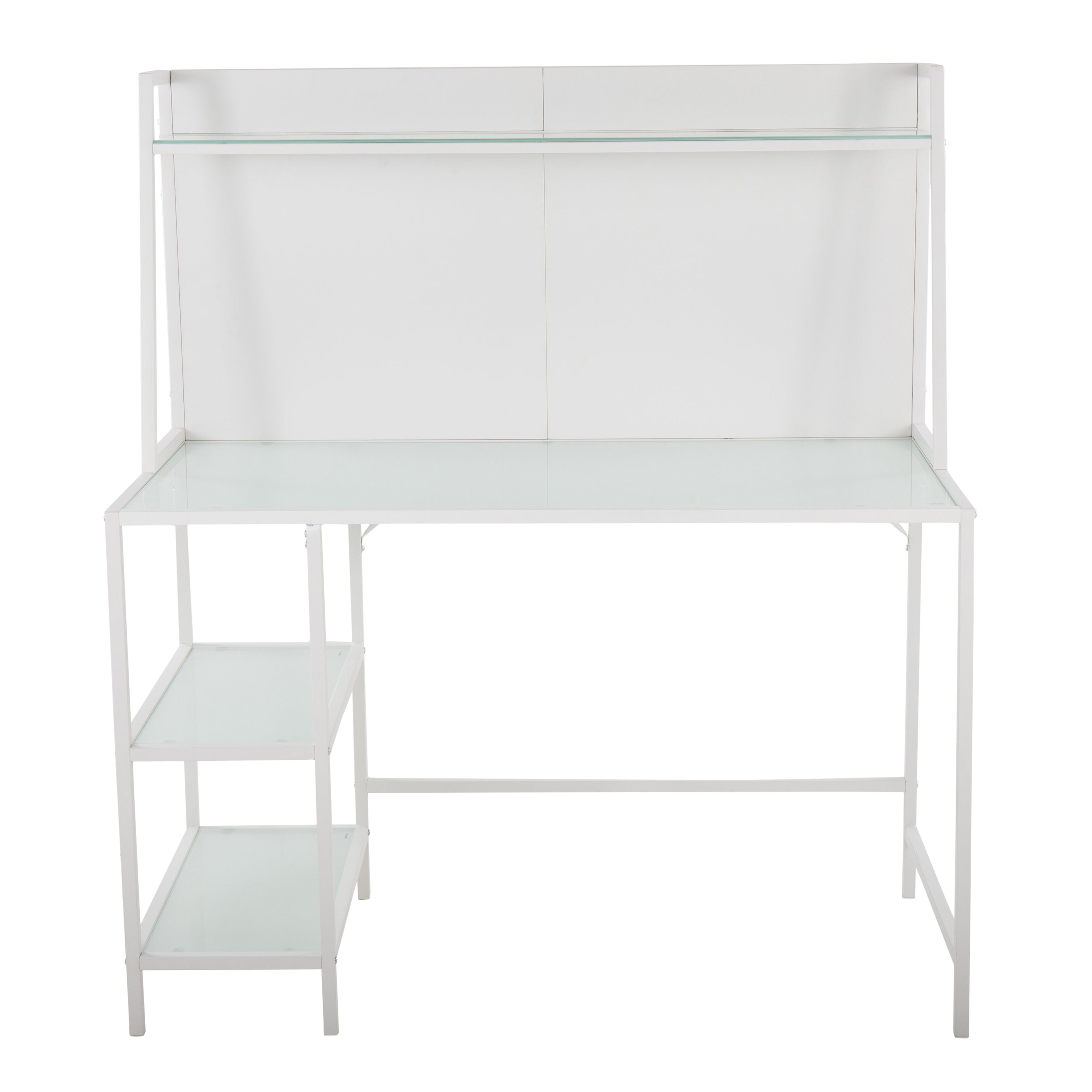 LumiSource Geo Tier Desk, White Metal & Frosted Glass