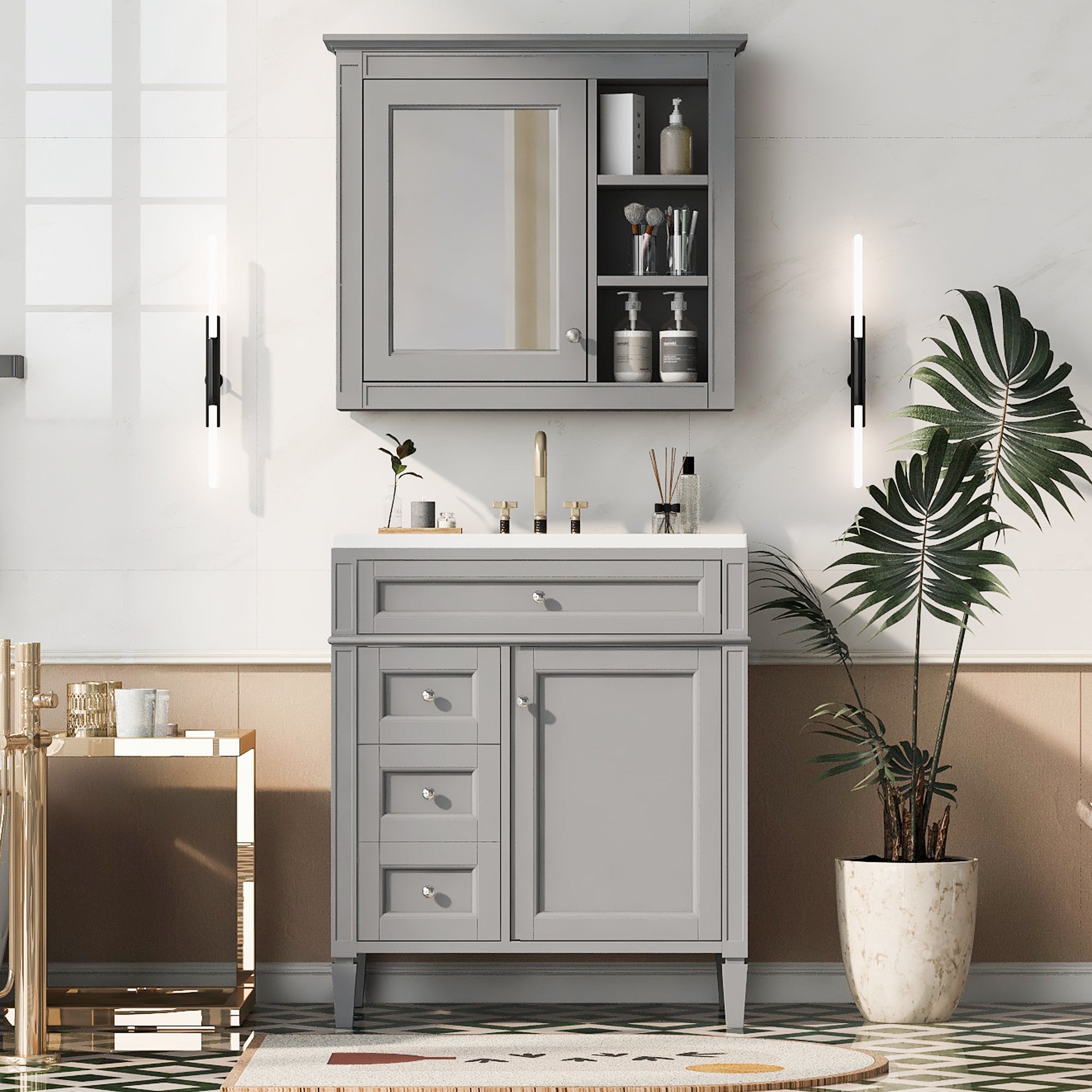 30" Modern Bathroom Vanity with Sink & Mirror