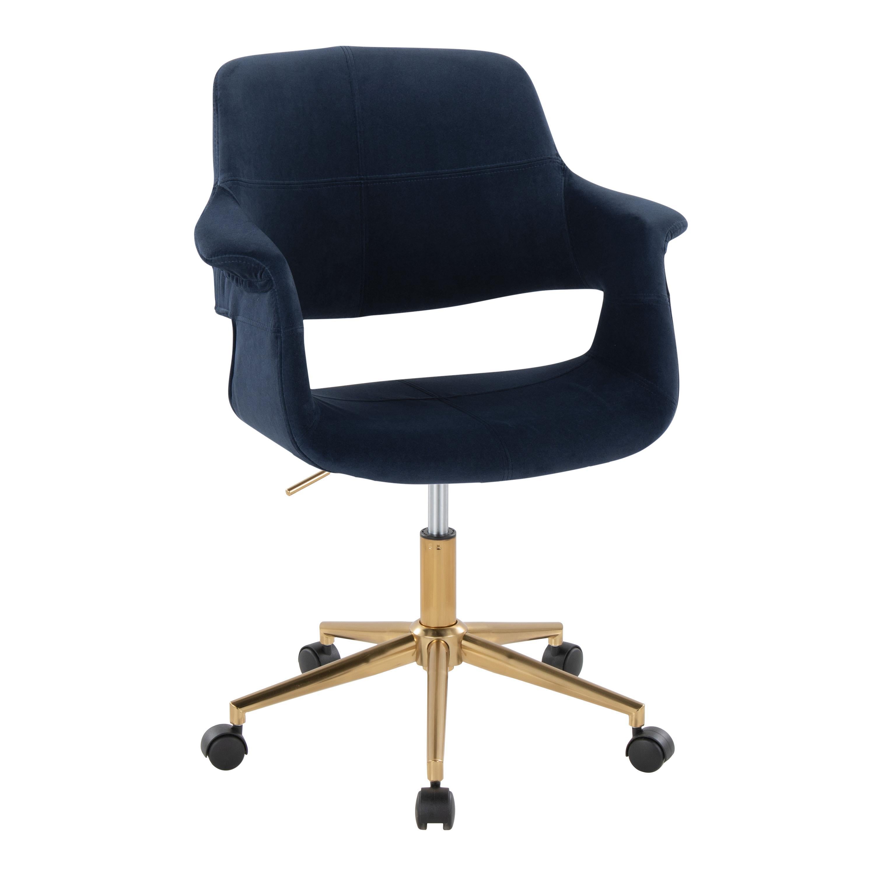 Vintage Flair Office Chair, Gold/Blue Velvet