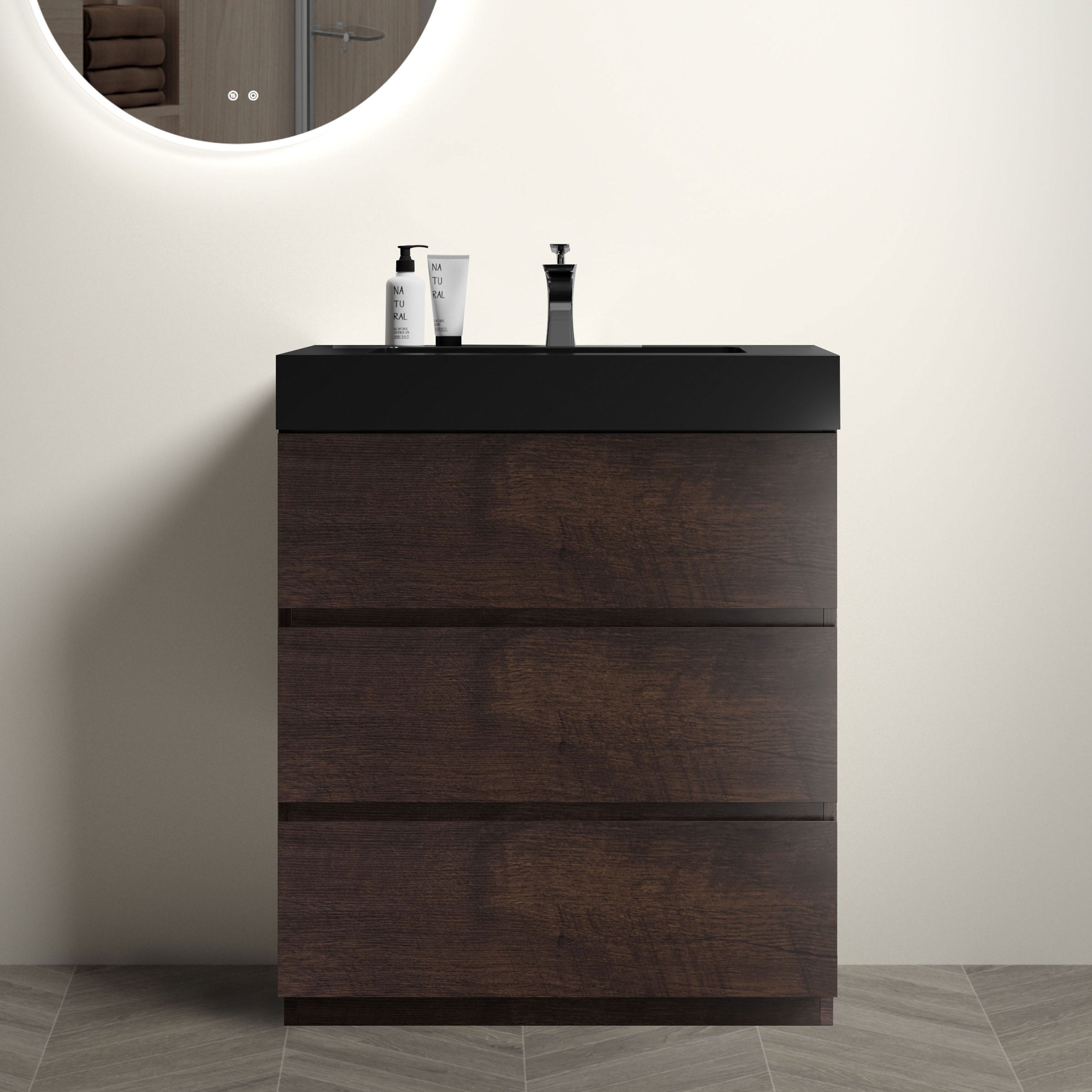 Alice 30" Walnut Vanity: Modern Bathroom Storage