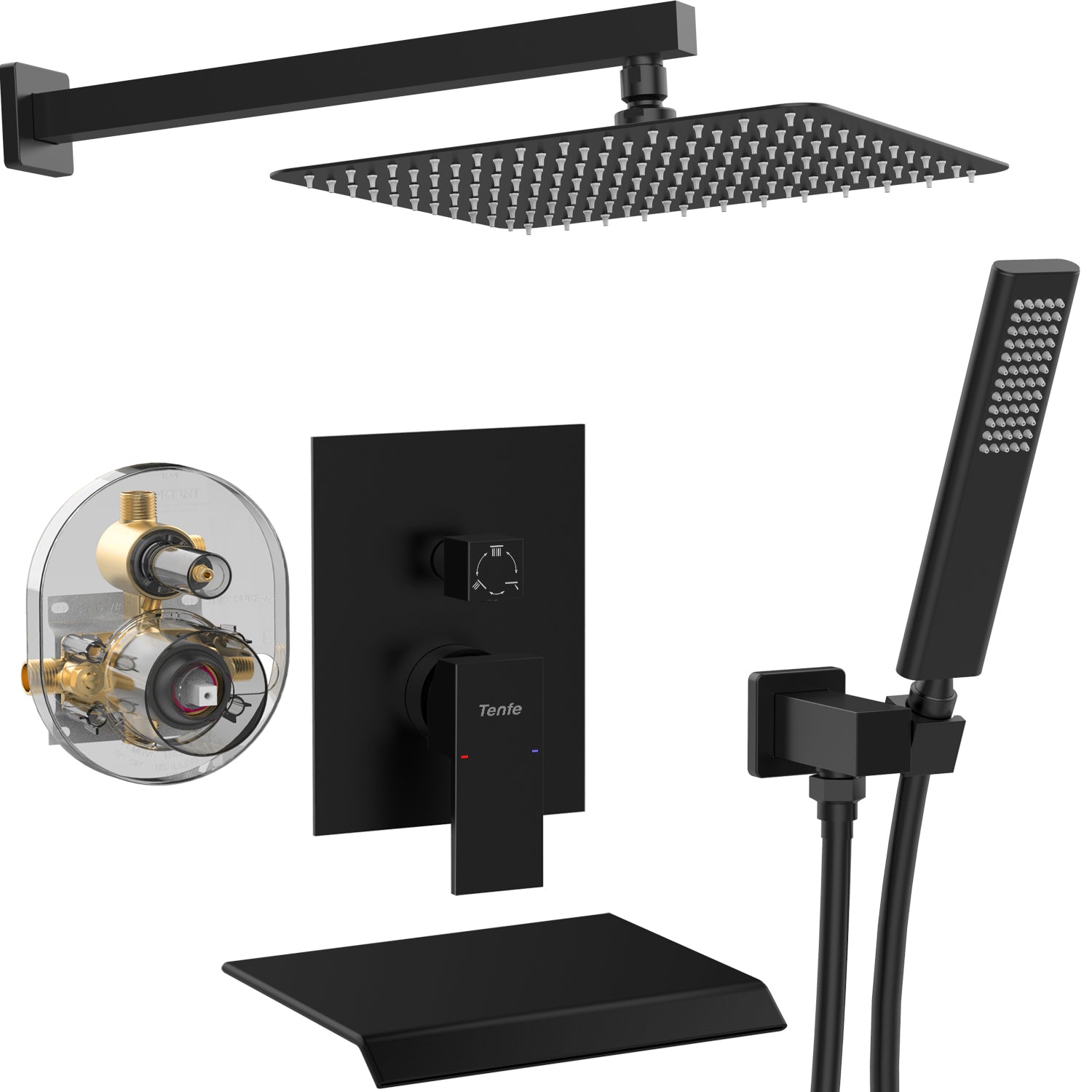 Matte Black Shower System: 12" Rain Shower Head