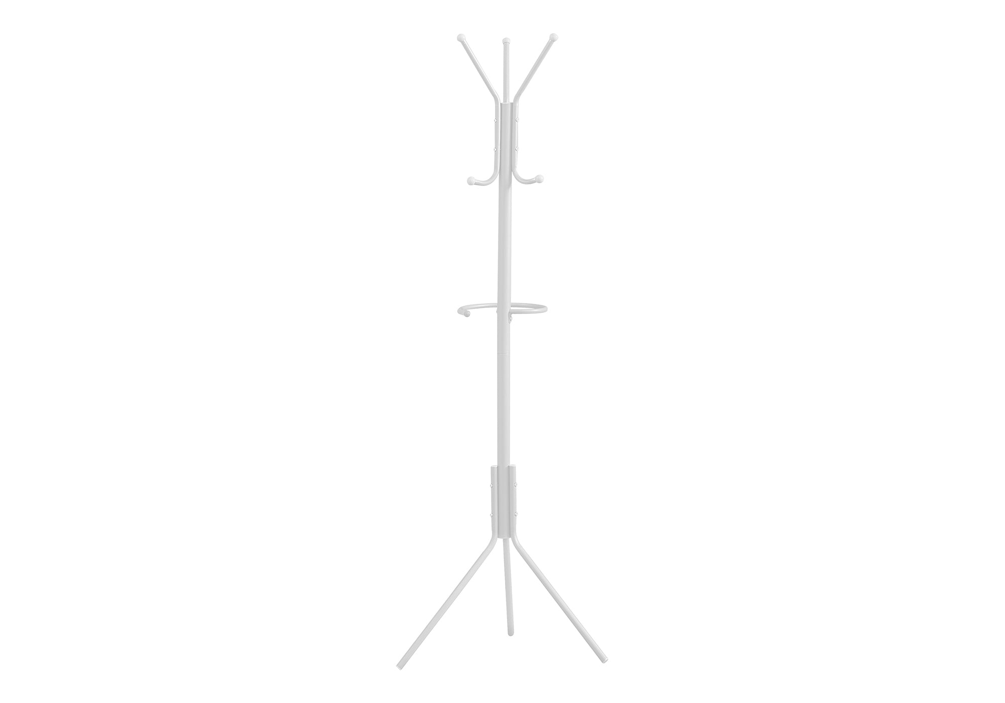 Modern White Metal Coat Rack Hall Tree, 6 Hooks, 68"