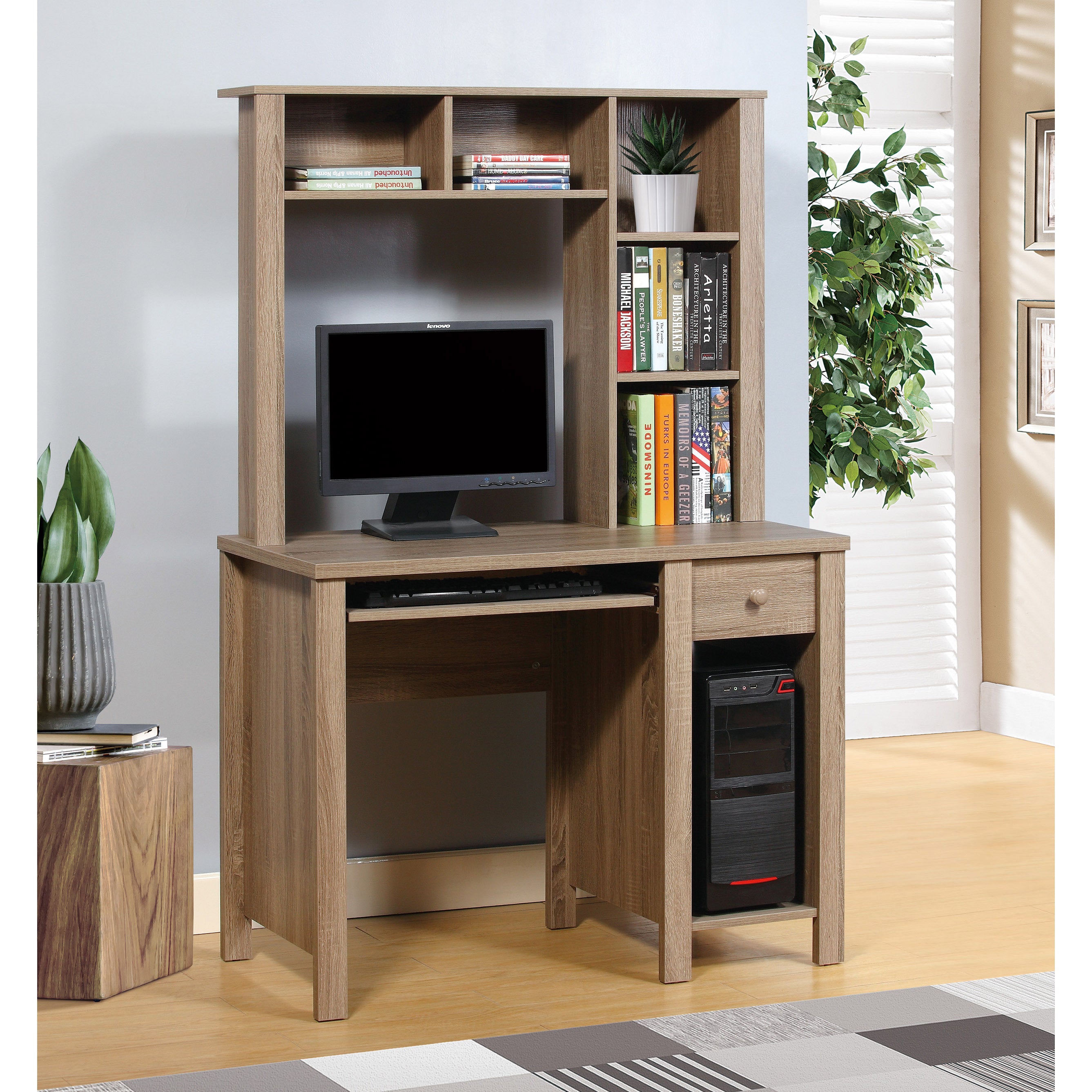 Student Desk with Hutch, 39" Compact Home Office Desk, Taupe
