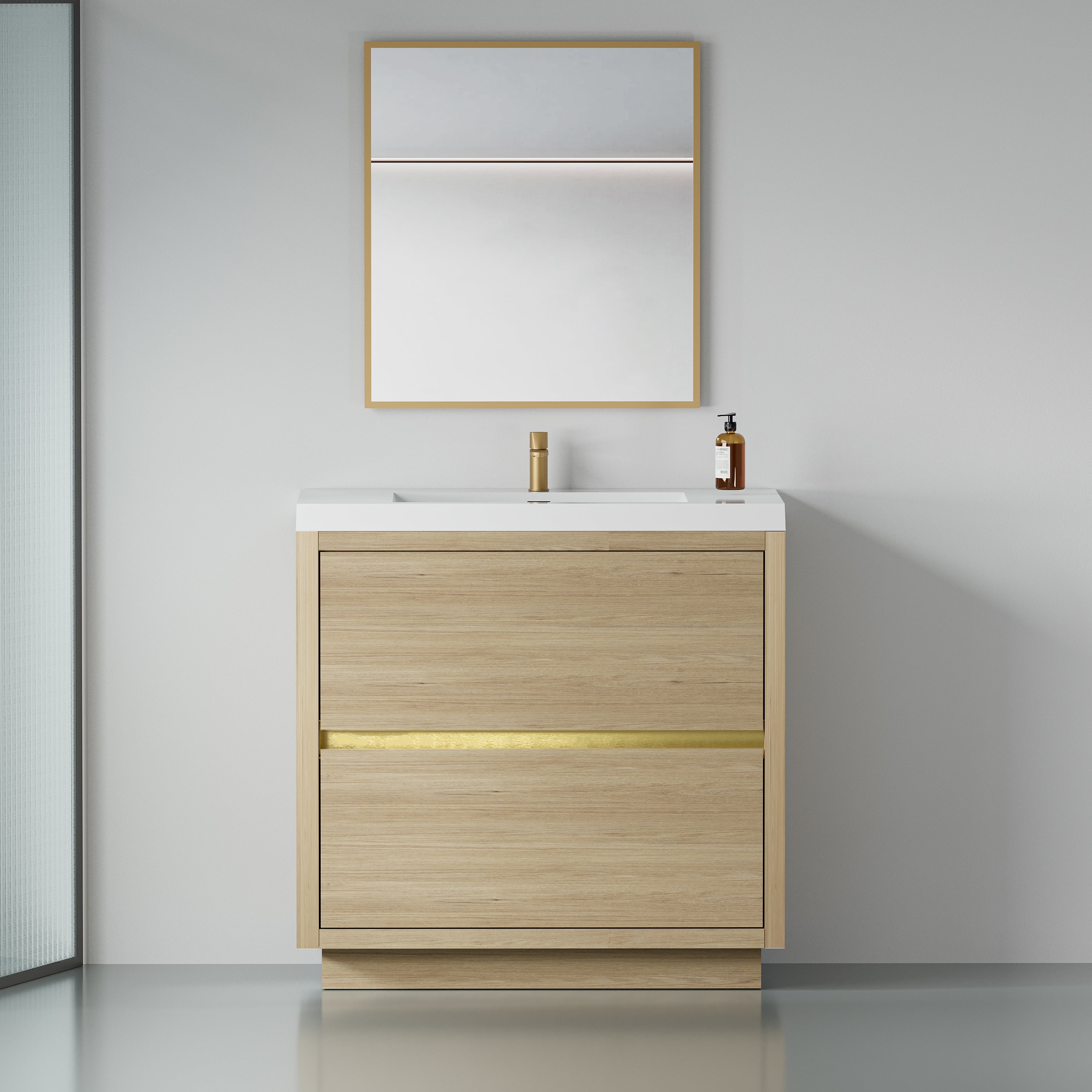 36" Oak Bathroom Vanity with Sink & Storage