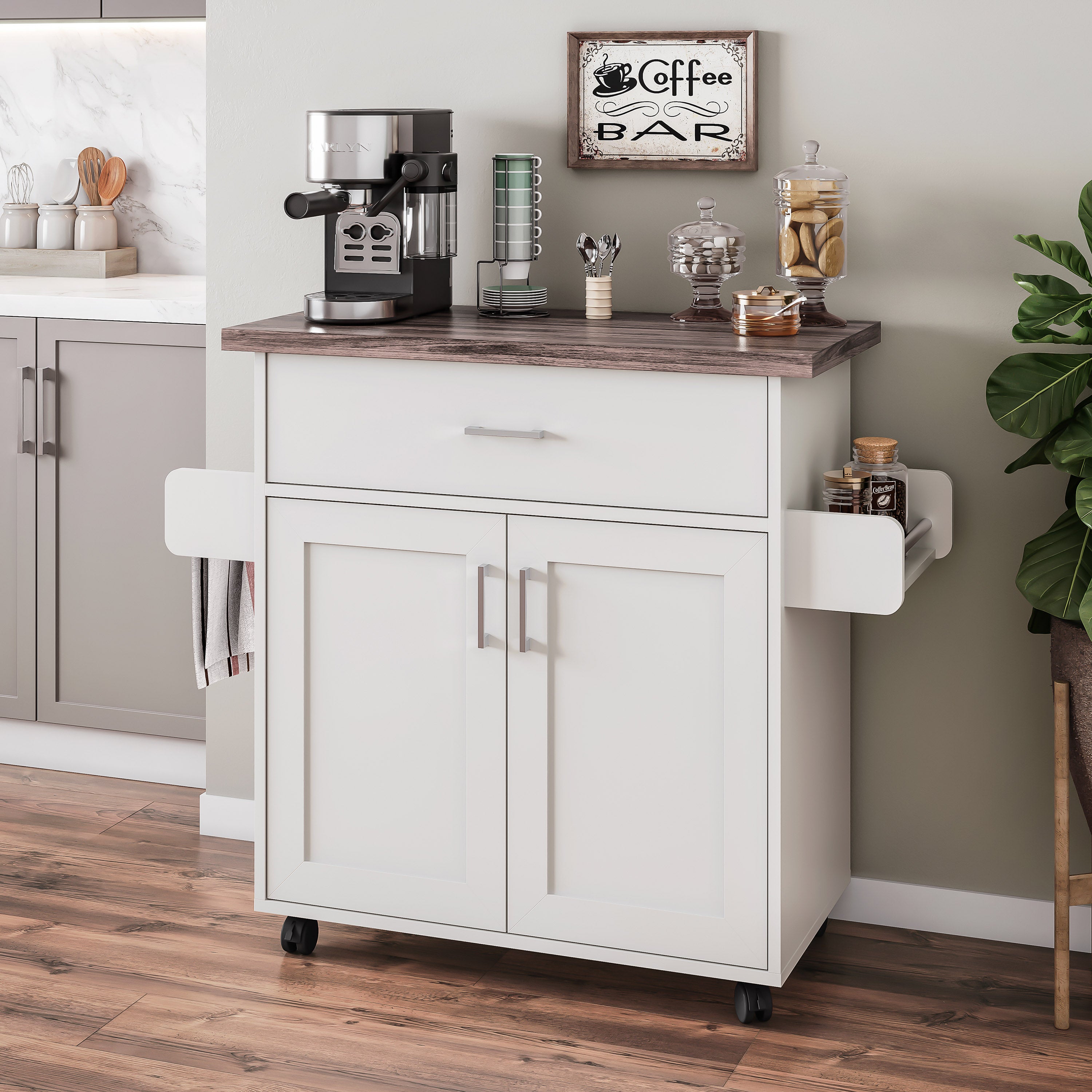 Techni Home Deluxe Mobile Kitchen Island Cart | Storage & Water-Resistant Top