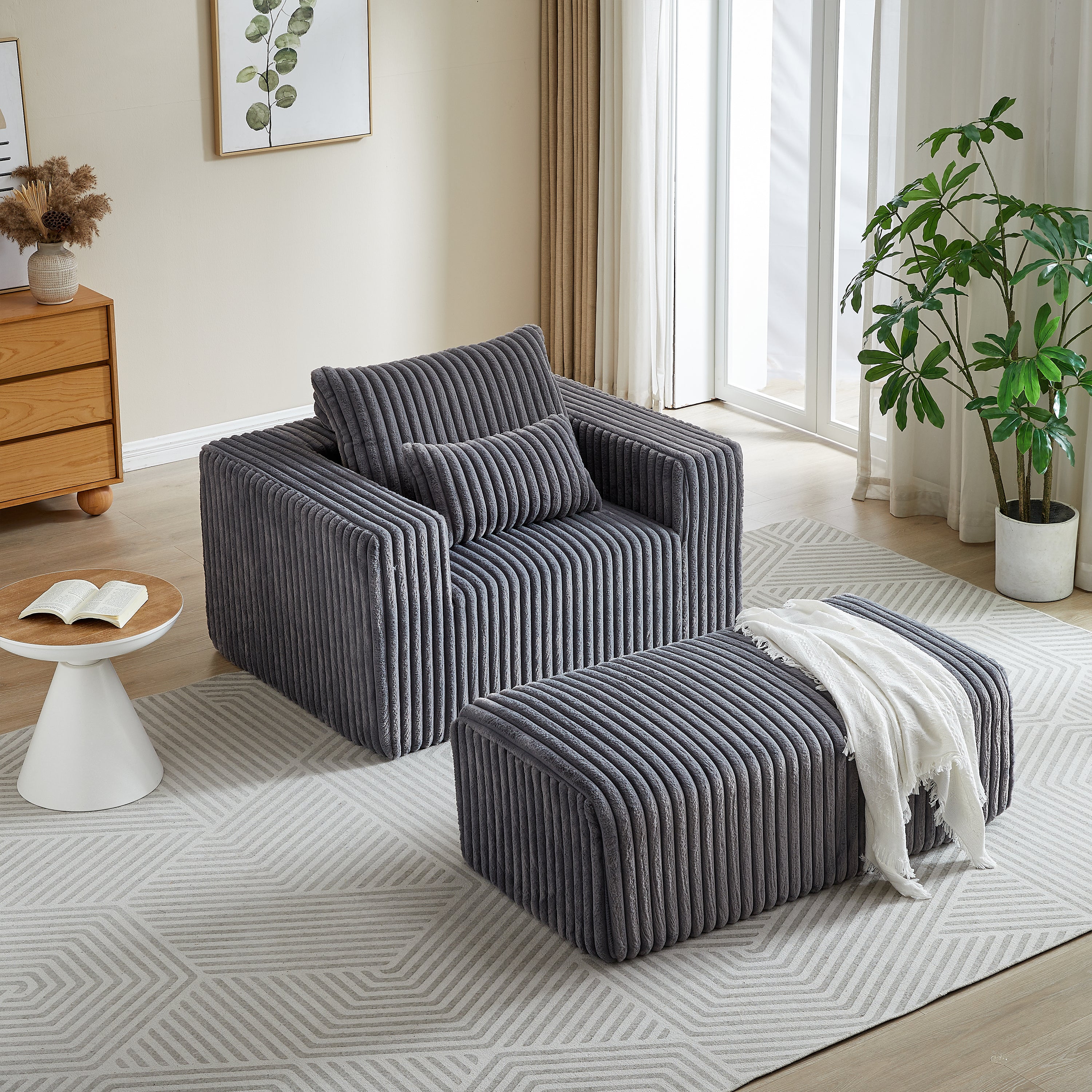 62.5" Corduroy Sofa Chair w/Footrest - No Assembly