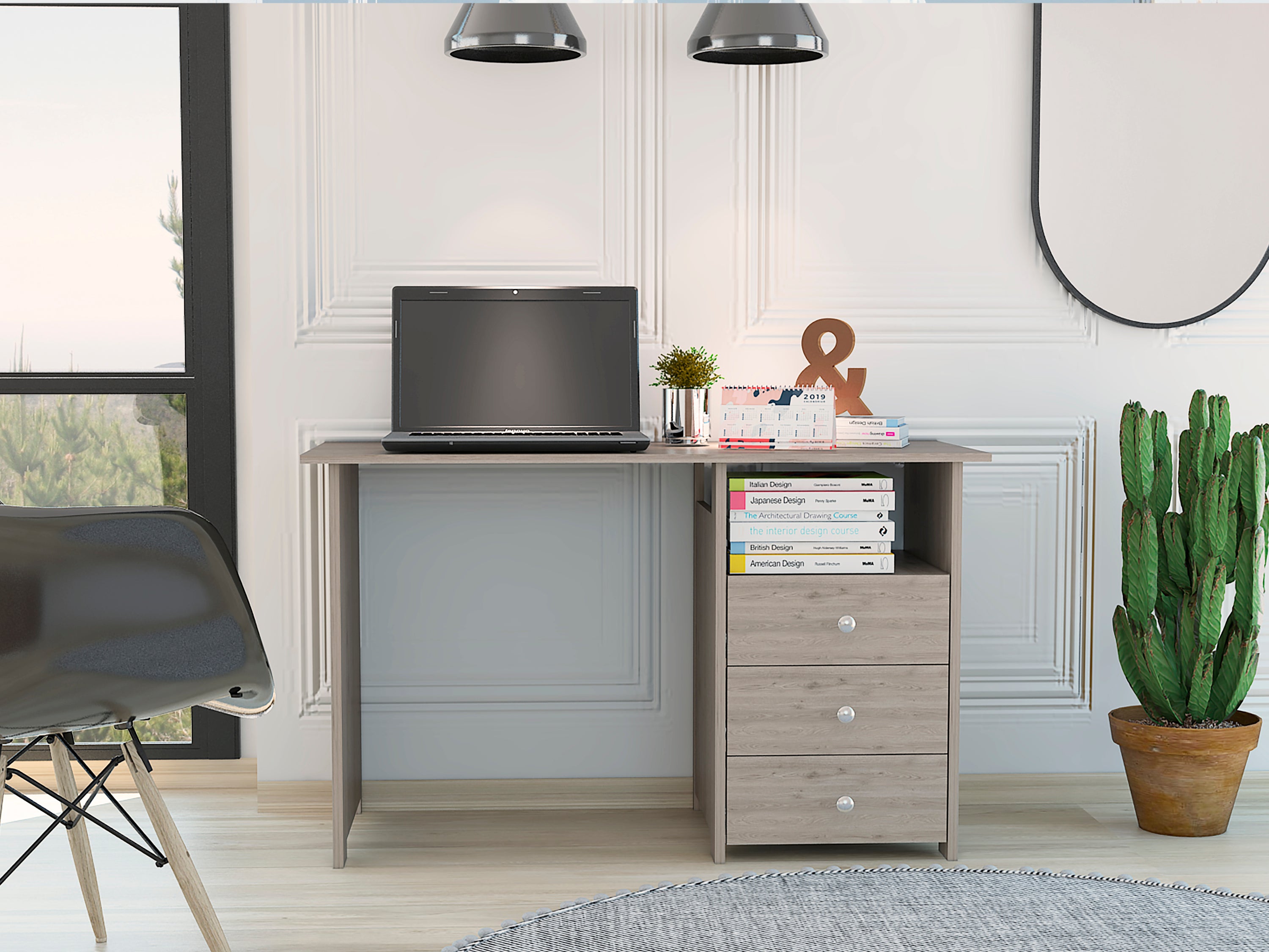 Bianco Writing Desk w/ Drawers & Shelf | Modern Desk