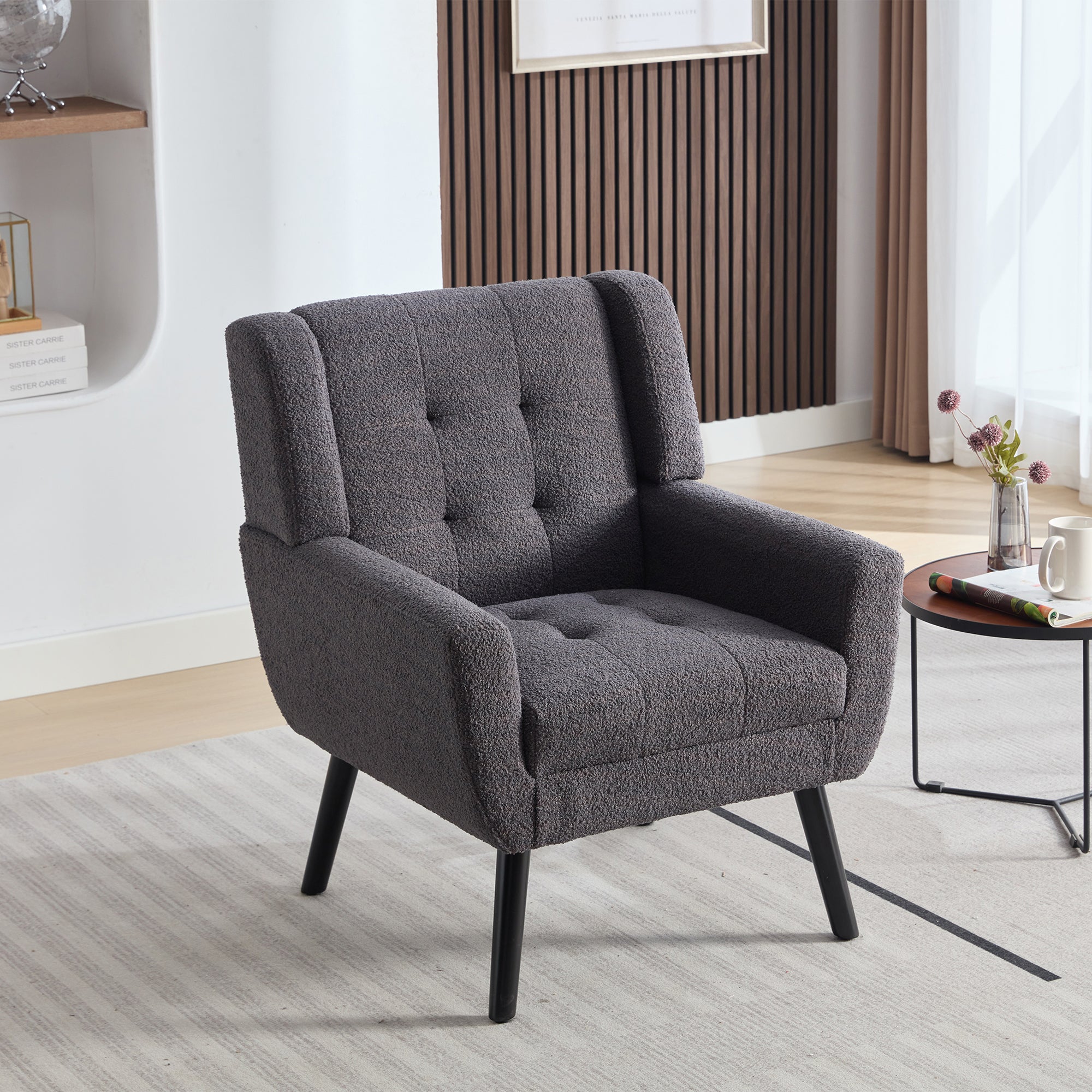 Modern Teddy Accent Chair: Grey, Black Legs
