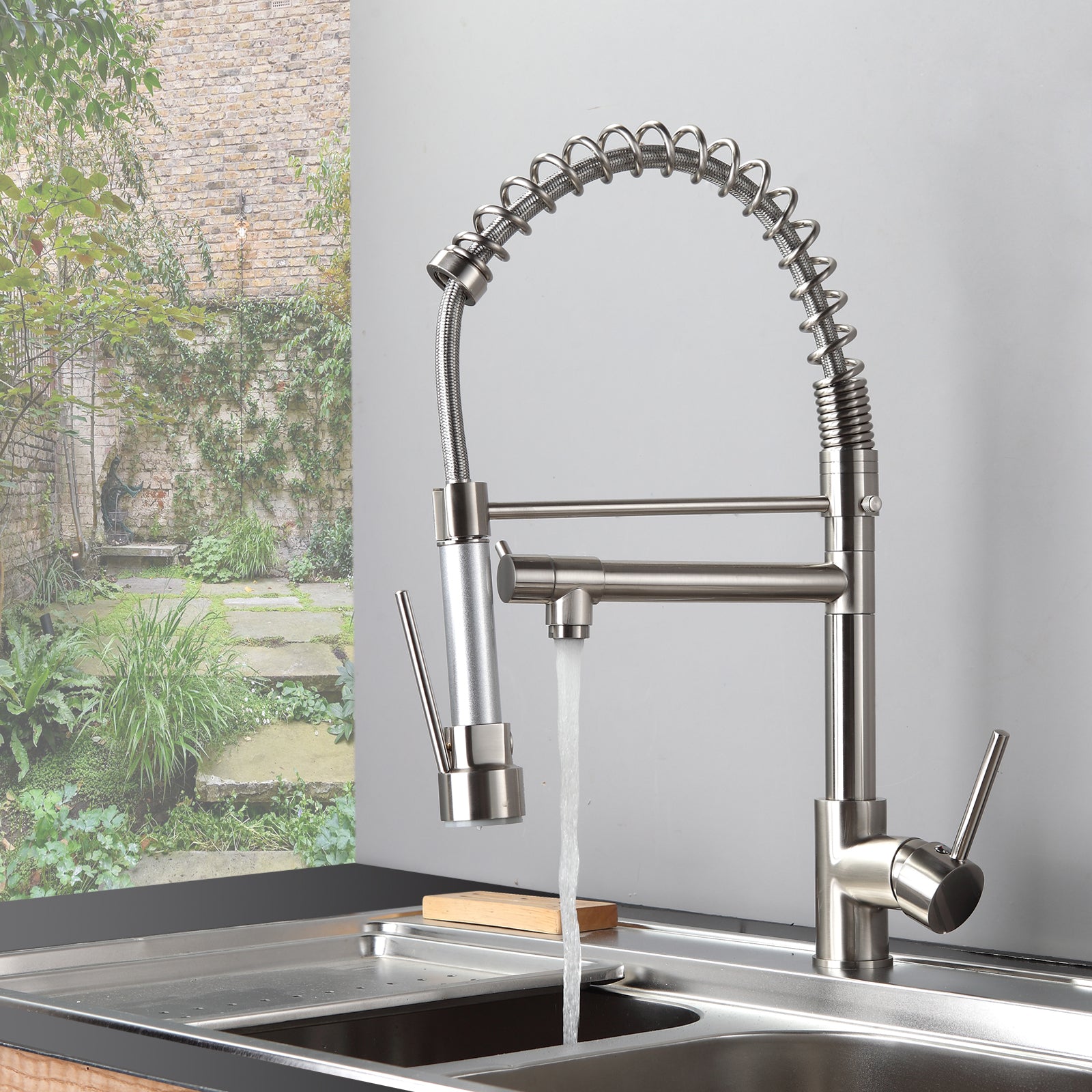 Brushed Nickel Kitchen Faucet with Pull-Down Sprayer