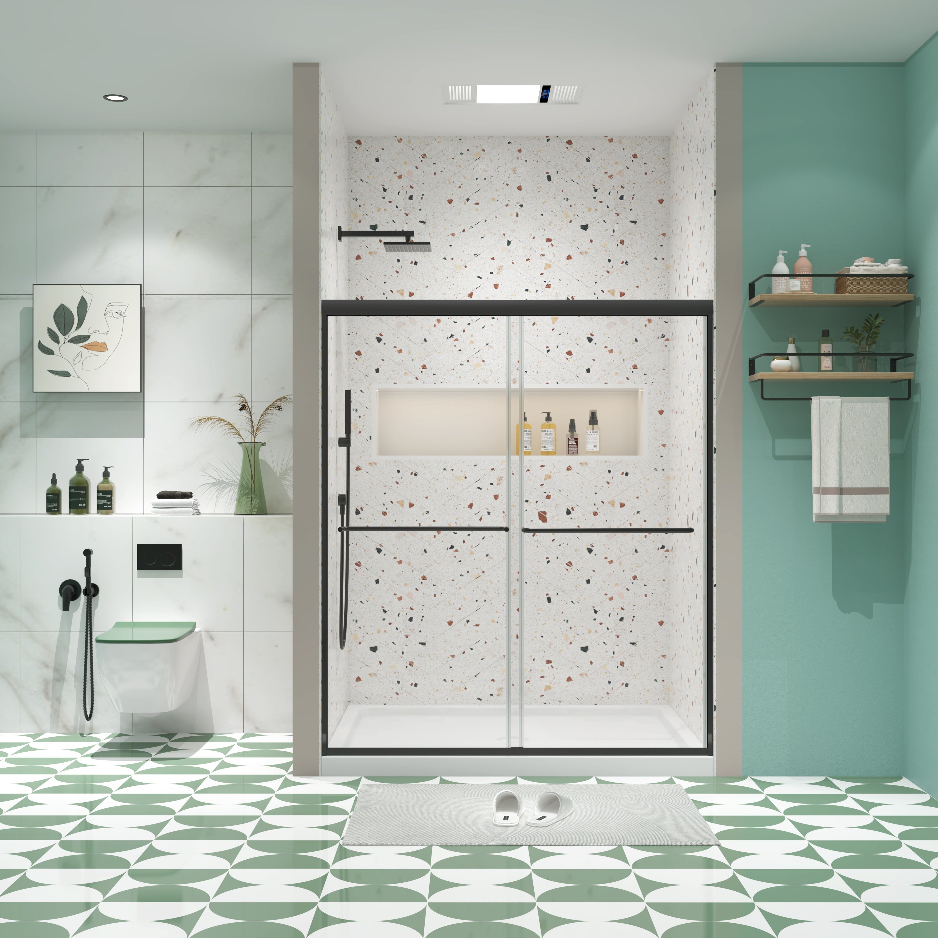 Bypass Shower Door: 50-54"x70", 1/4" Tempered Glass