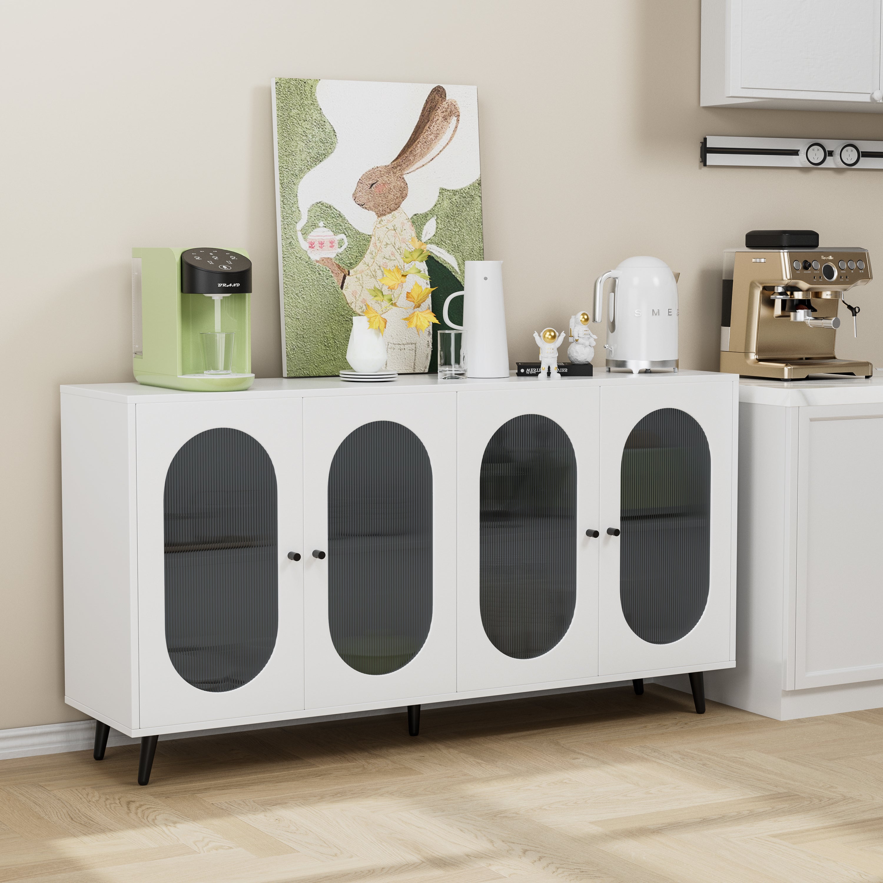 Modern White Accent Cabinet: Acrylic Doors
