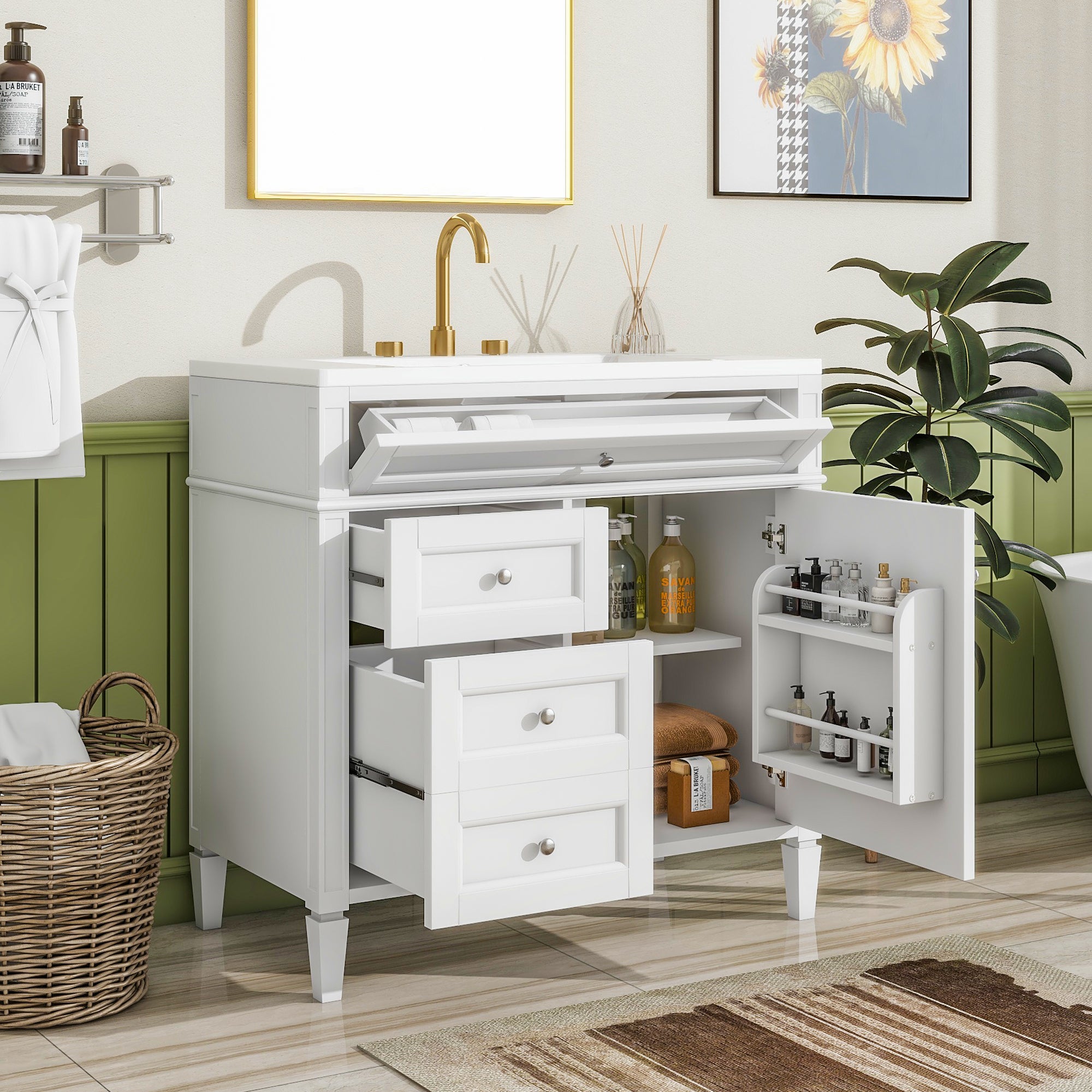 36" Modern Bathroom Vanity with Sink & Drawers