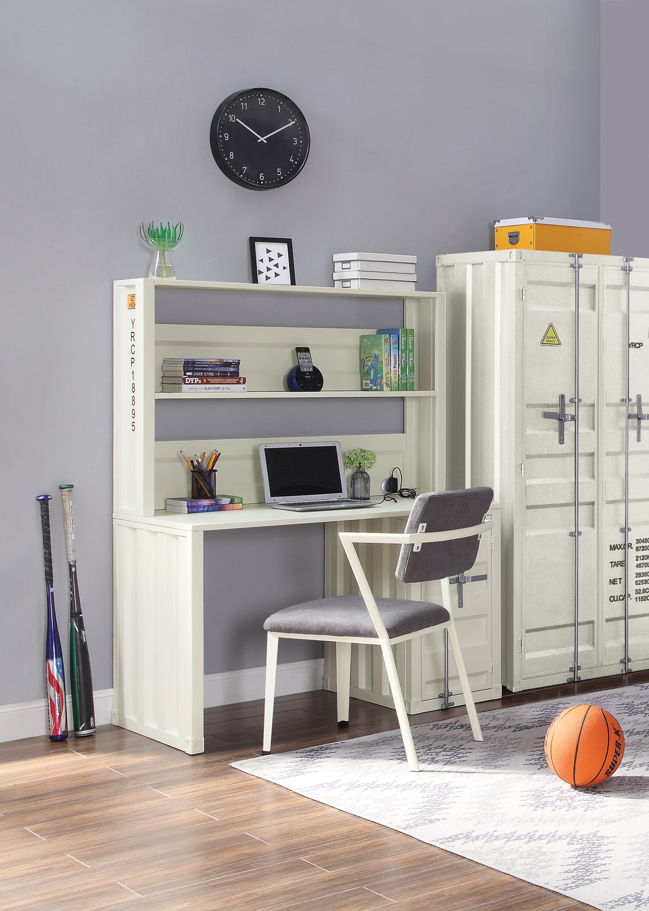 White 1-Door Writing Desk with Hutch | Modern Home Office Desk
