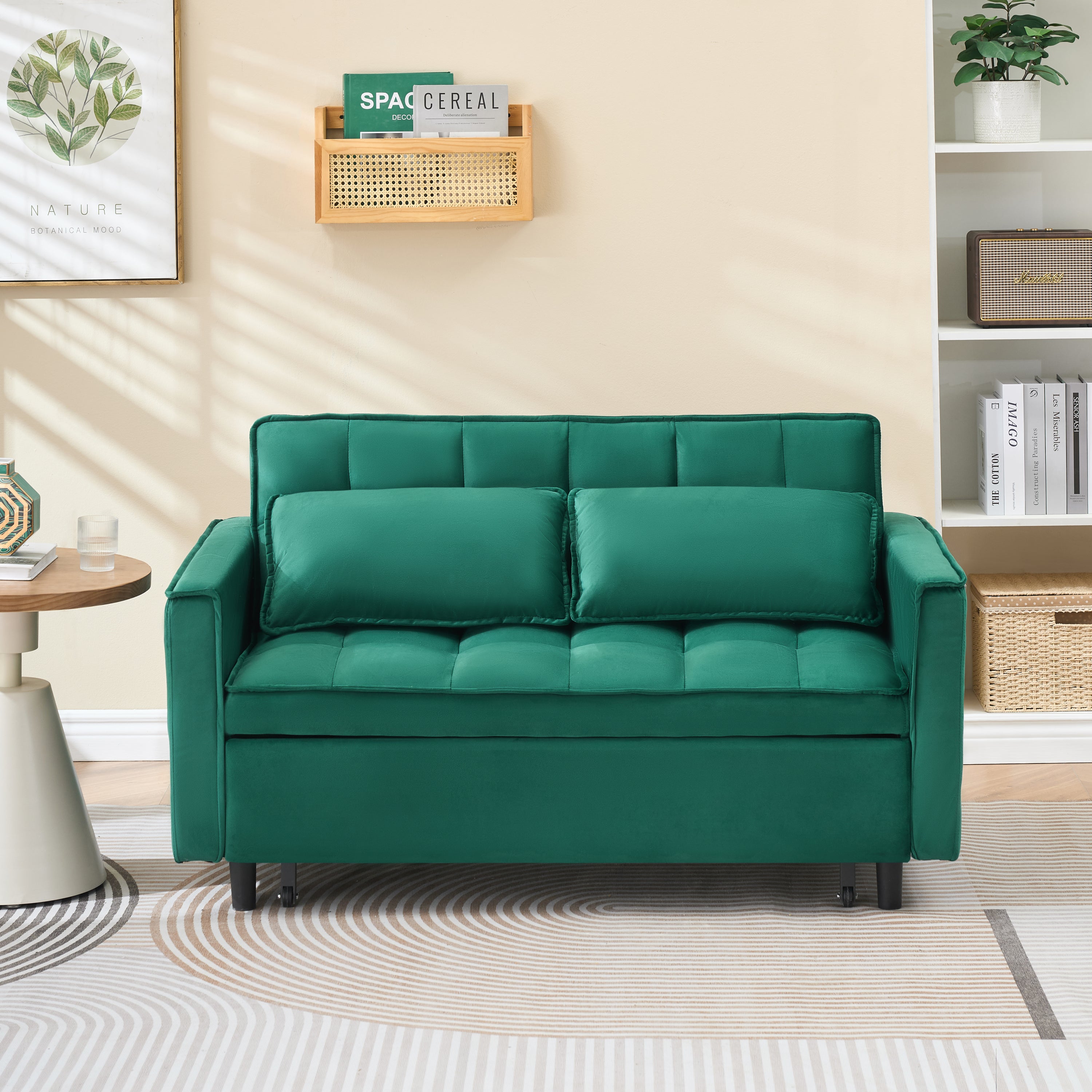 Green Velvet Sofa: Elegant, 3-in-1 Convertible