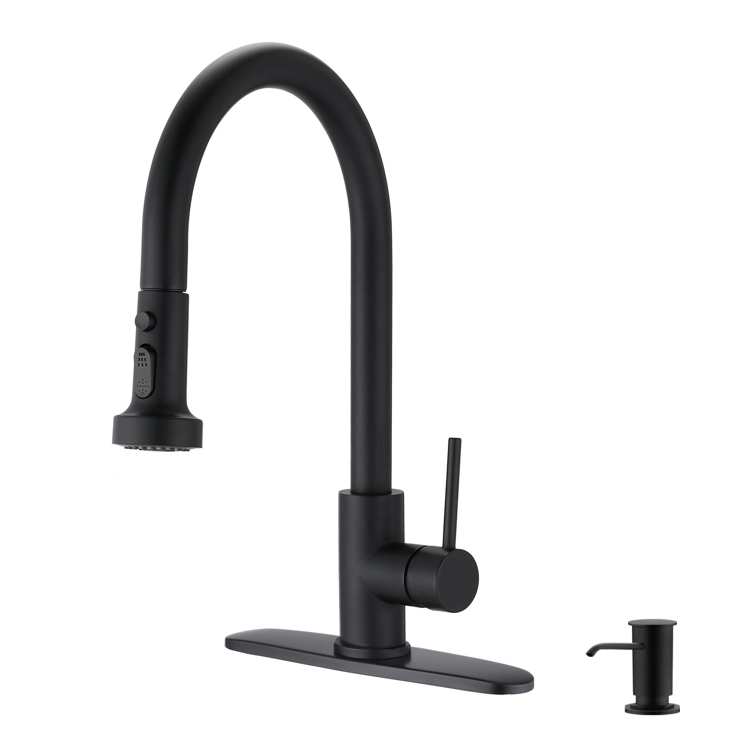 Matte Black Pull-Down Kitchen Faucet w/Soap