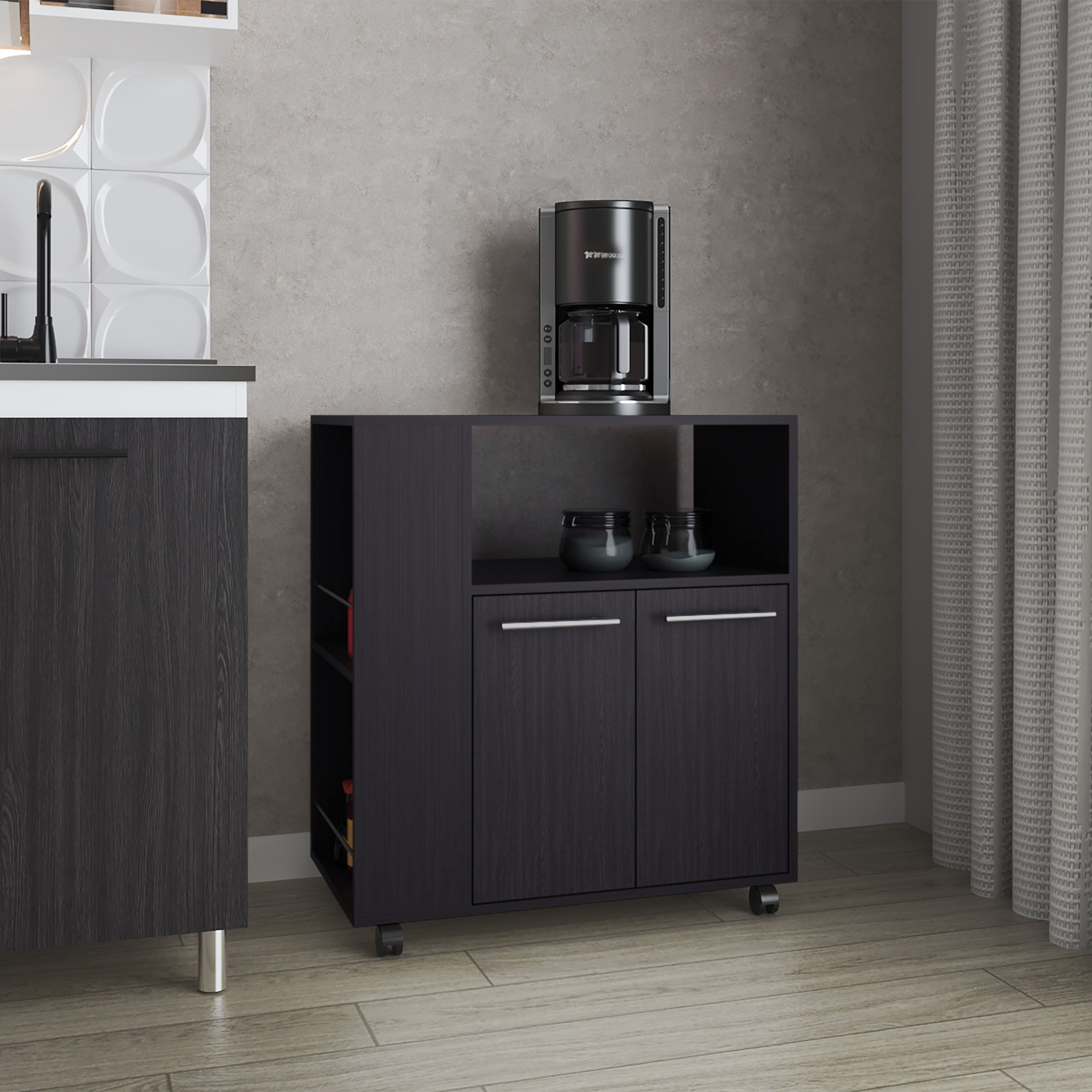 Linden Kitchen Cart w/ Microwave Shelf & Cabinet - Wengue