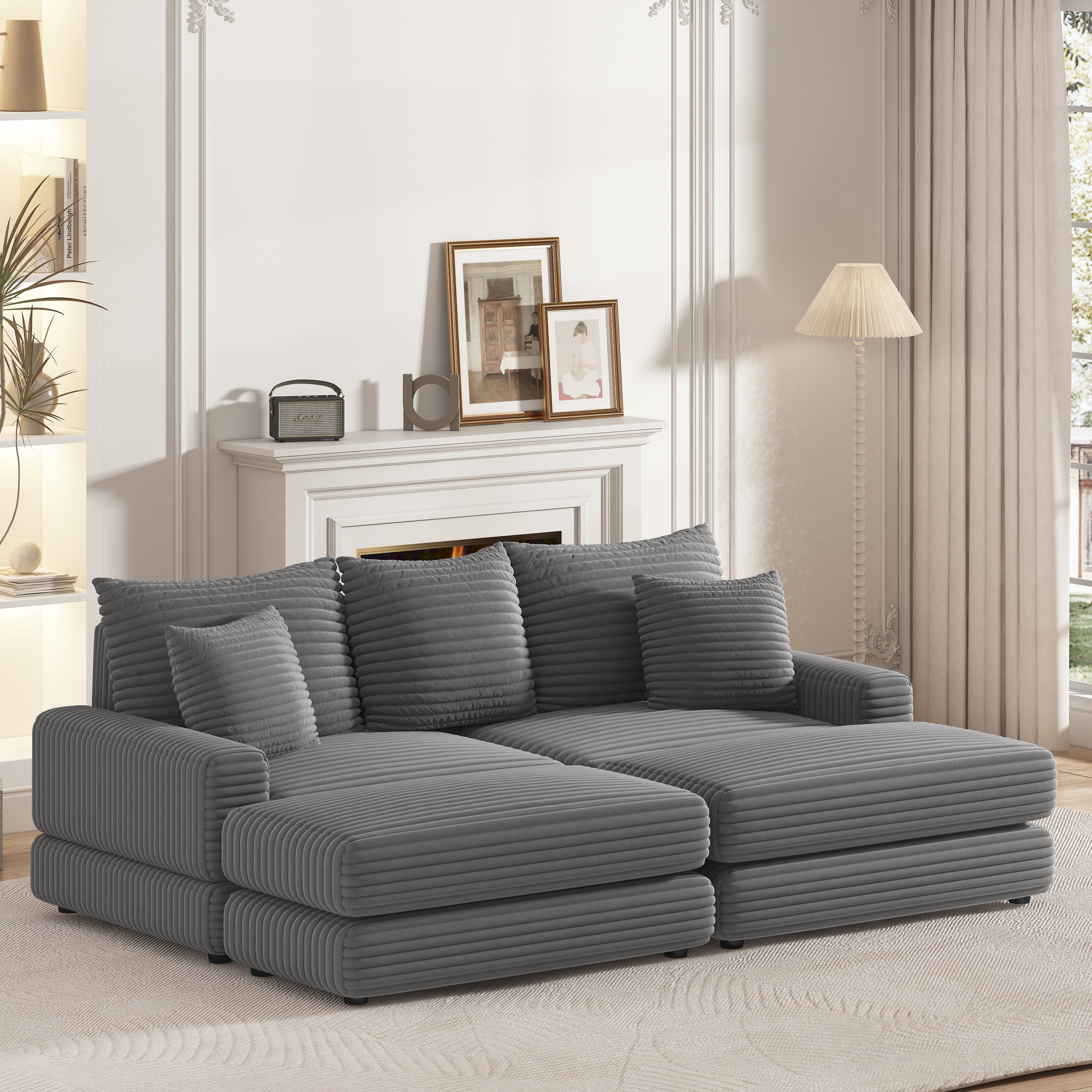 Deep Seat Corduroy Sofa: 86.6" 3-seater