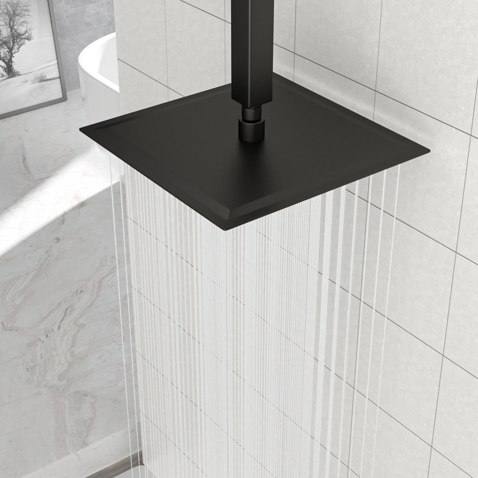 10" Black Rainfall Shower Head: Wall/Ceiling Mount