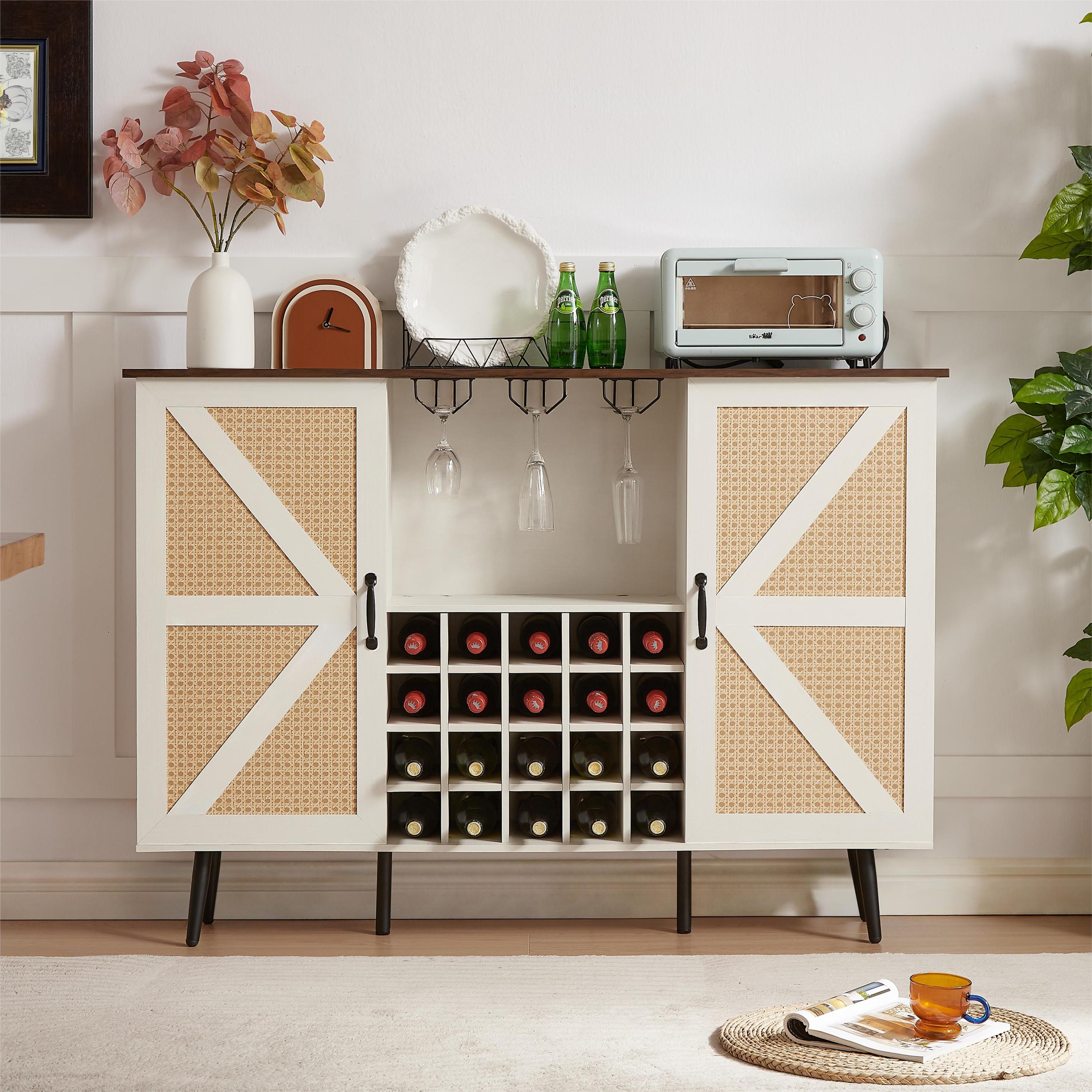 White Rattan Barn Door Wine Cabinet