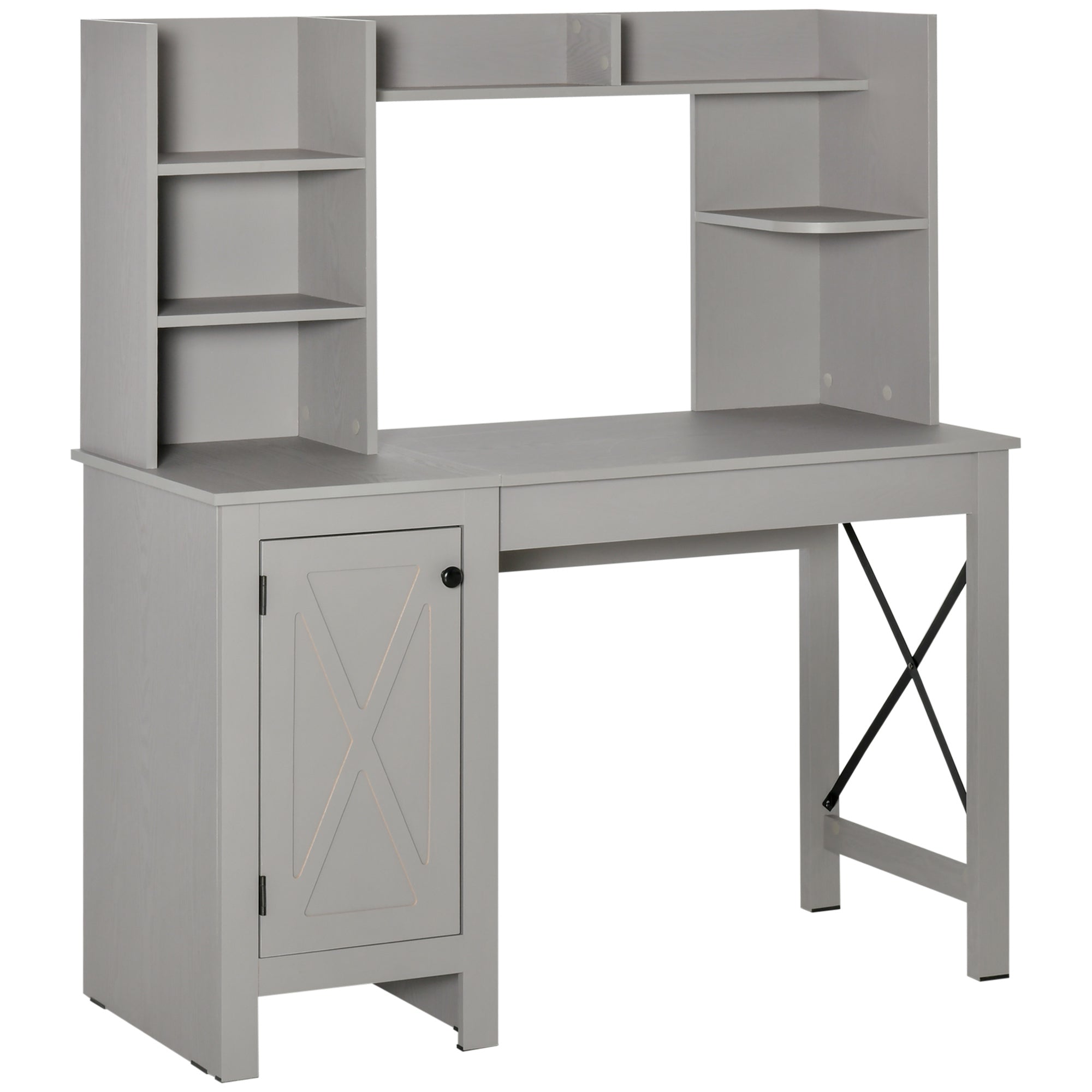 Farmhouse Desk with Hutch & Cabinet - Light Grey
