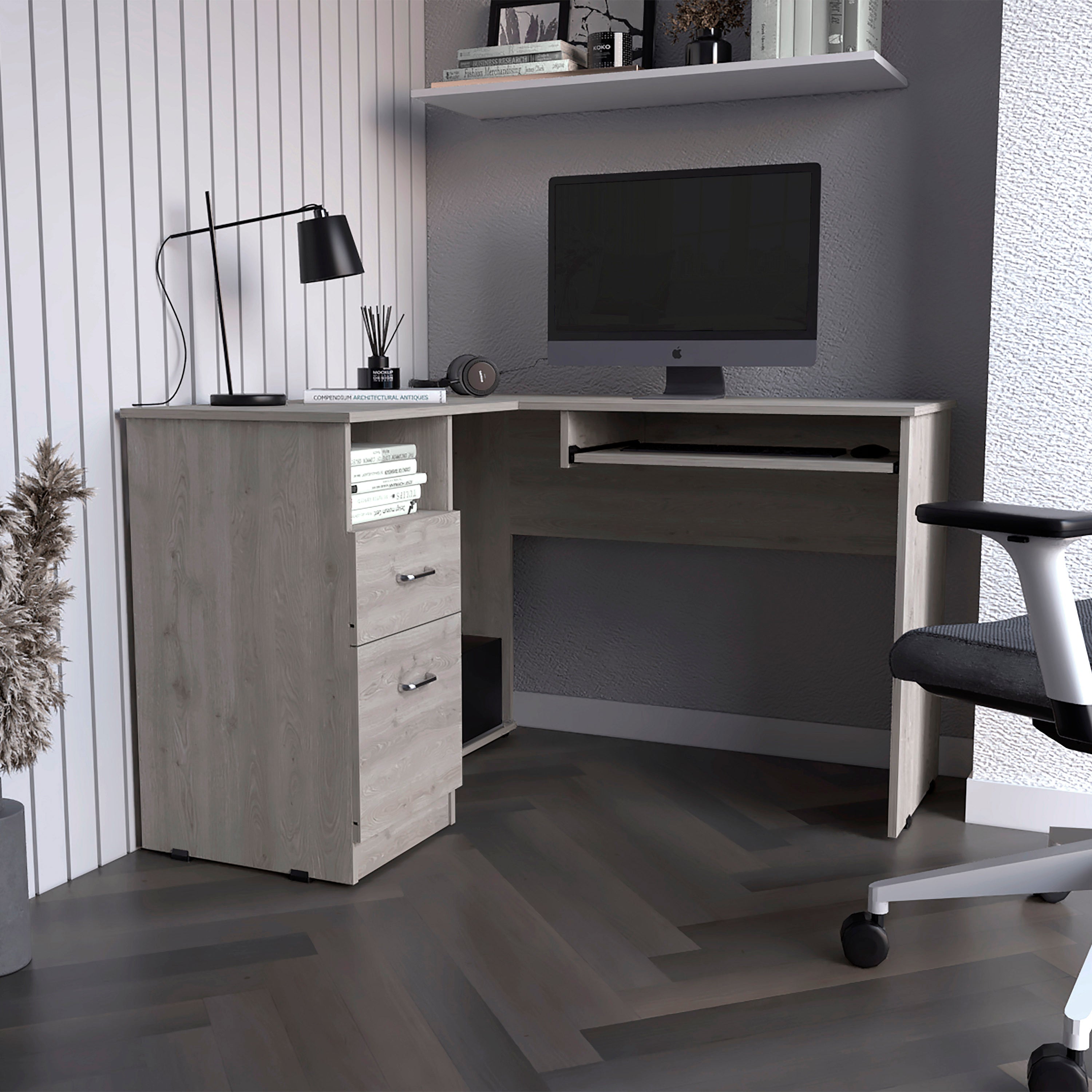 L-Shaped Desk Bradford | Gray Gaming Desk w/ Keyboard Tray
