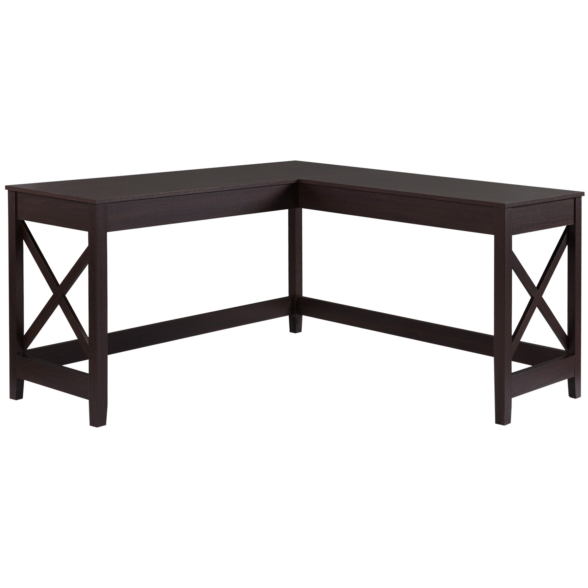 57" L-Shaped Corner Desk | Home Office Desk | Brown