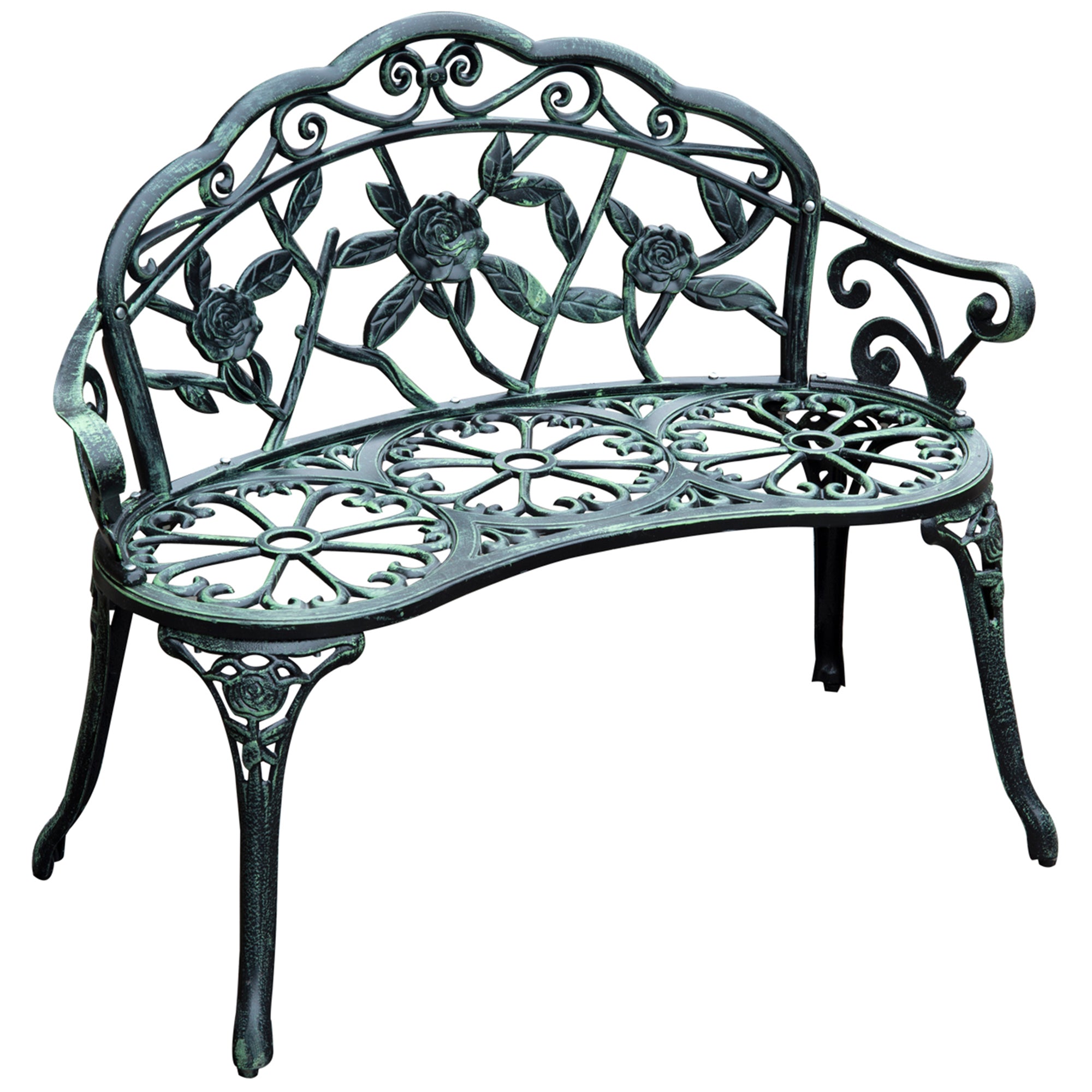 Outsunny Green Metal Bench w/ Rose Accent