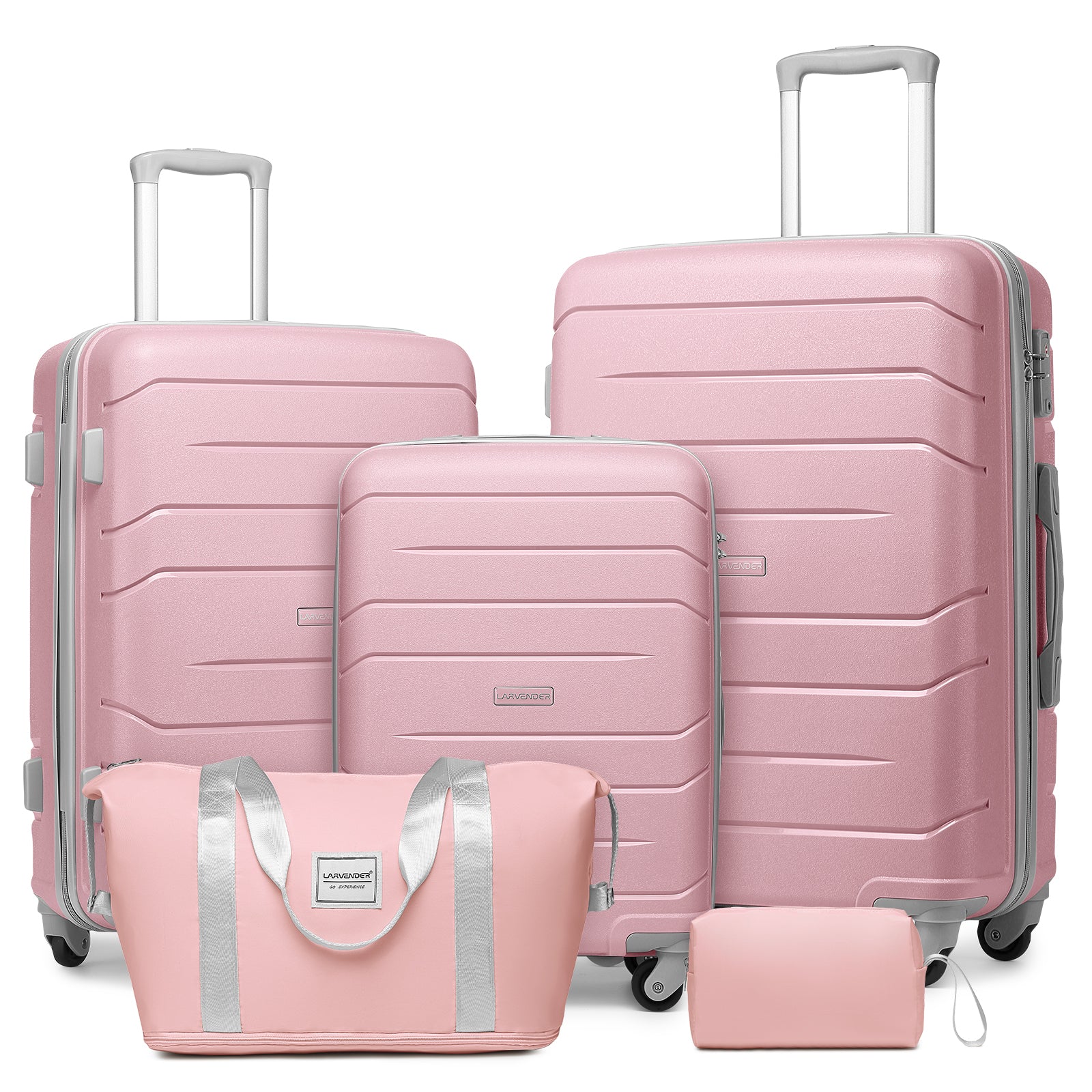 Pink 5-Piece Expandable Luggage Set w/ Spinner Wheels