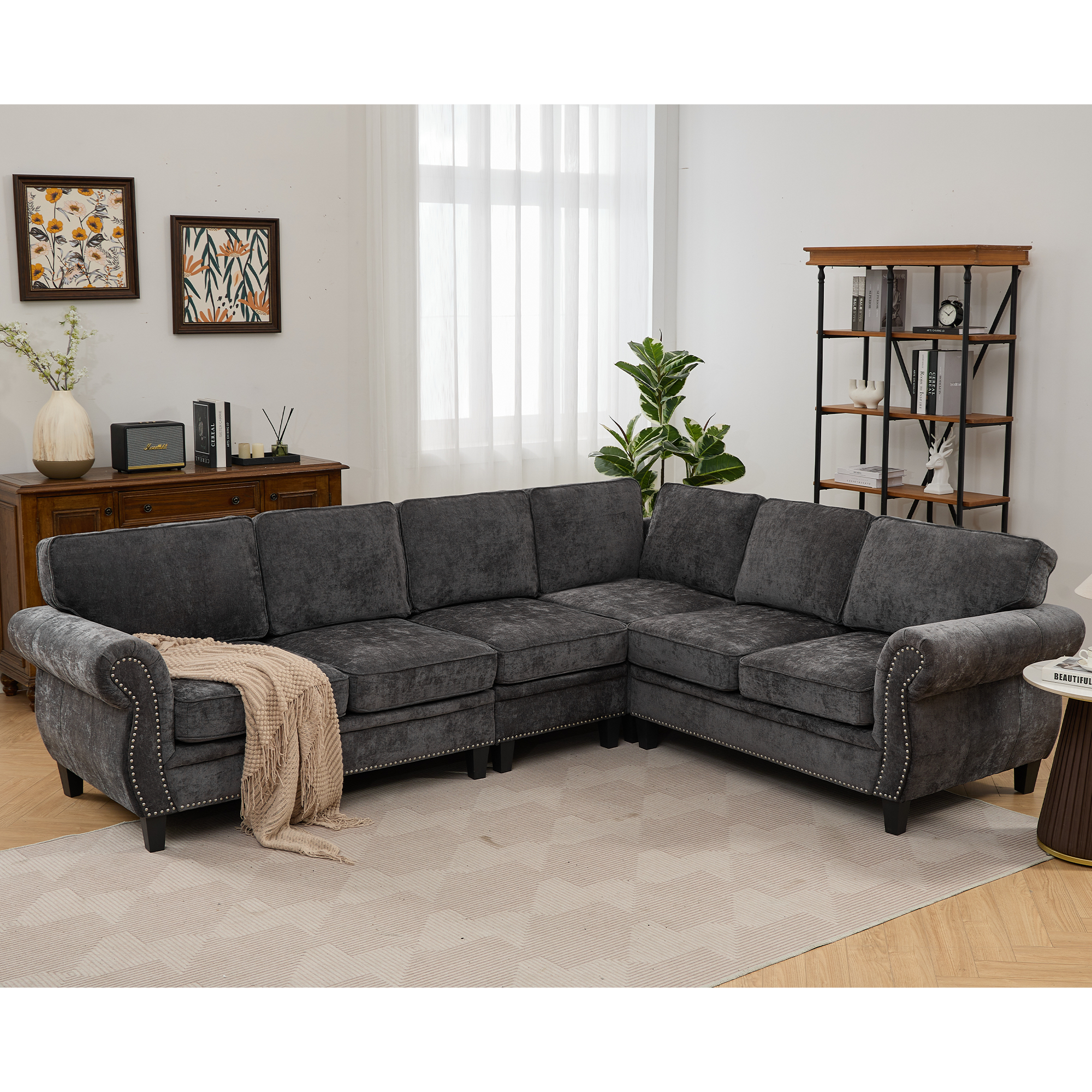 109.5" Modular Sectional Sofa: Dark Gray Chenille