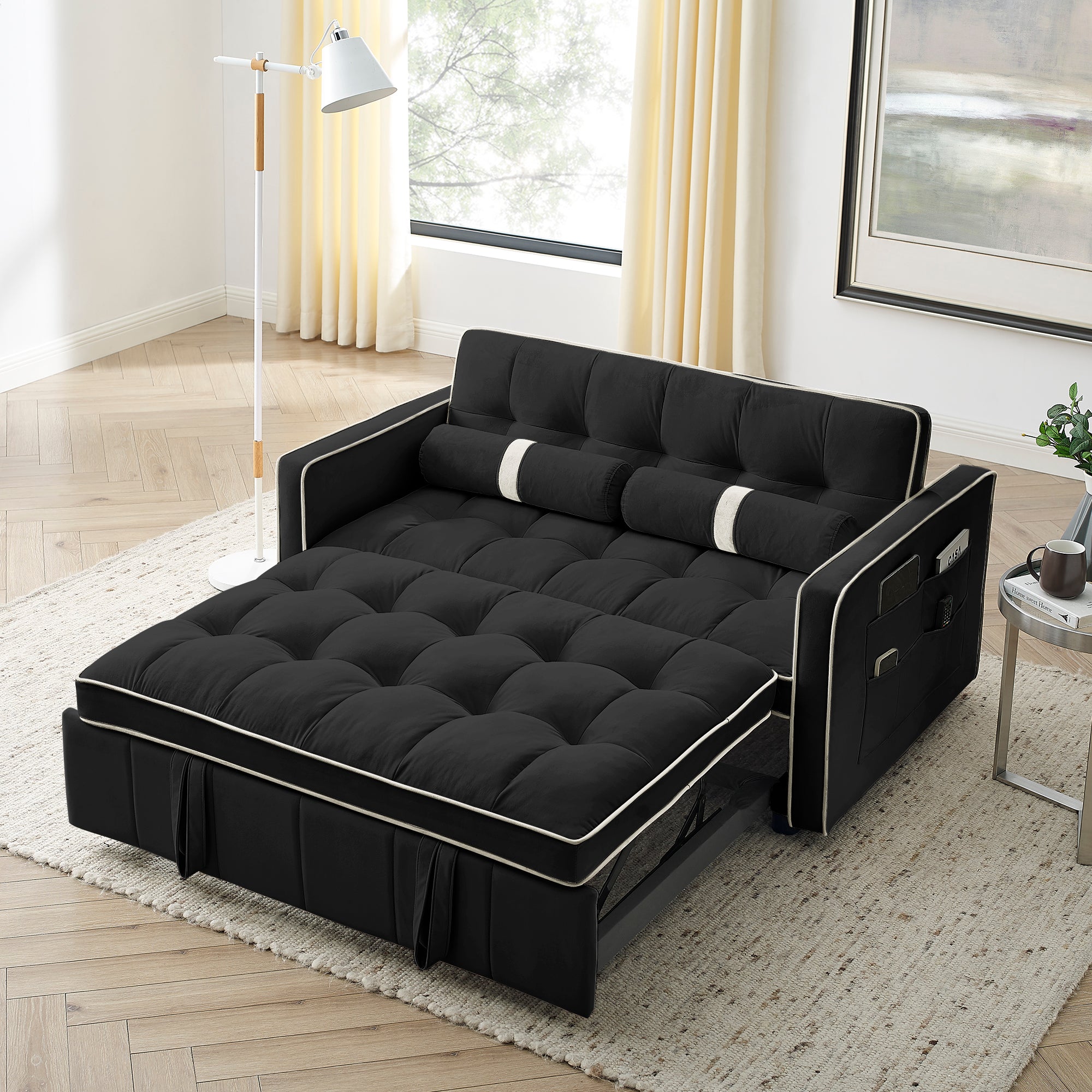 Modern Pull-Out Sofa Bed: 55.5" Loveseat