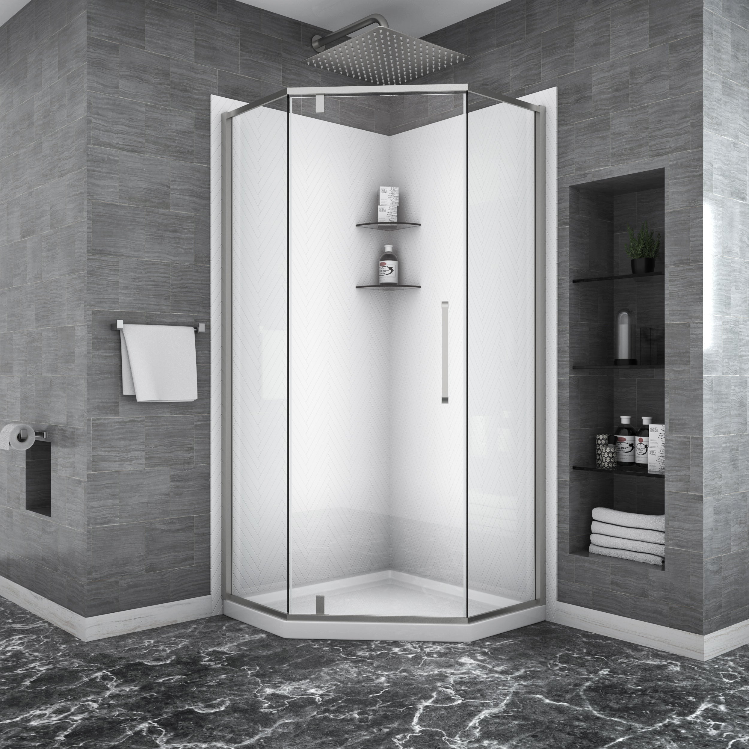 Neo-Angle Shower Door: 34x72 Brushed Nickel