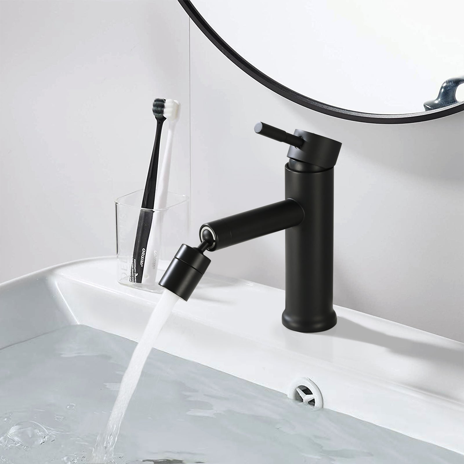 Matte Black Bathroom Faucet: 2 Modes, 360° Swivel
